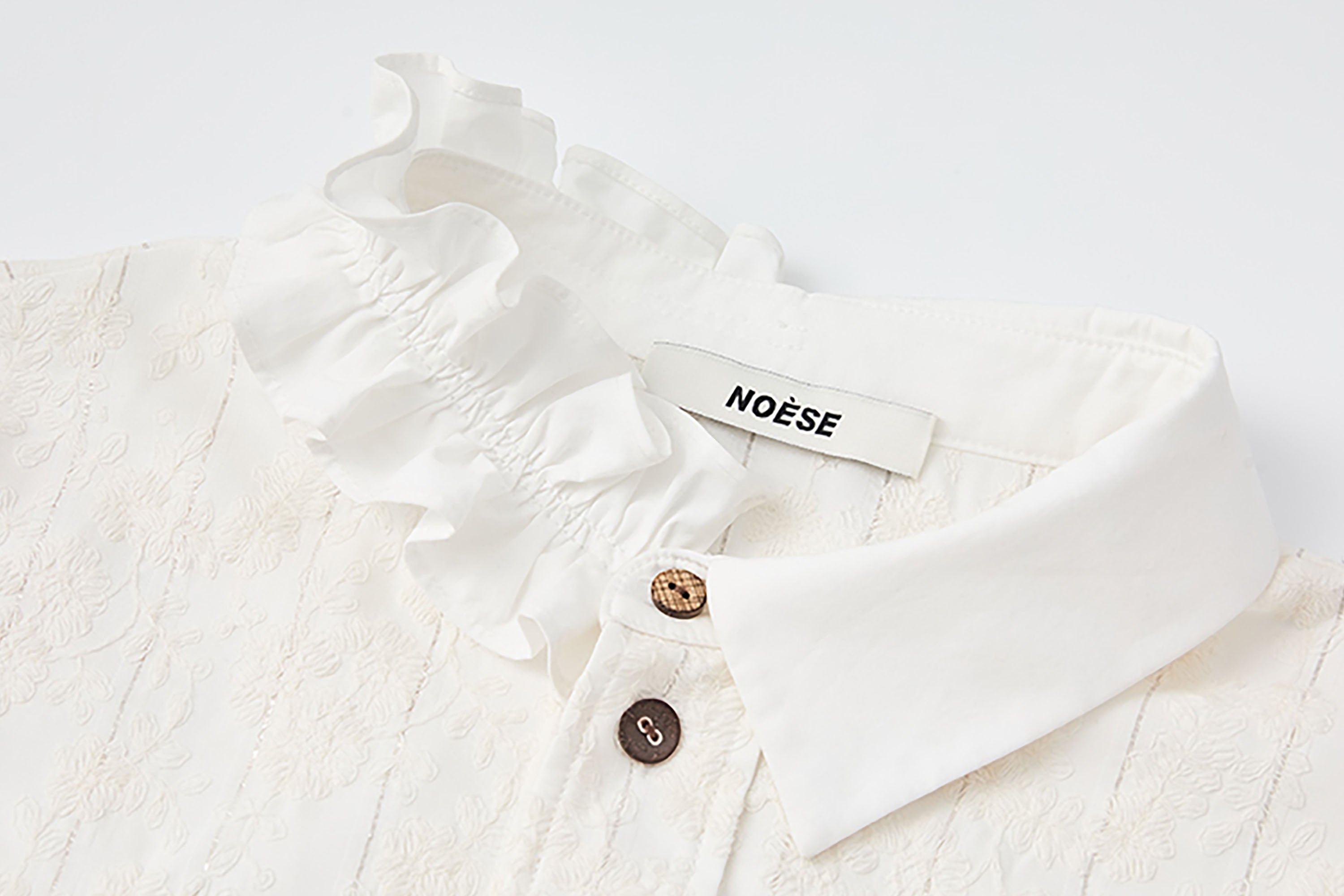 NOESE Asymmetrical Ruffle Collar Embroidered Shirt