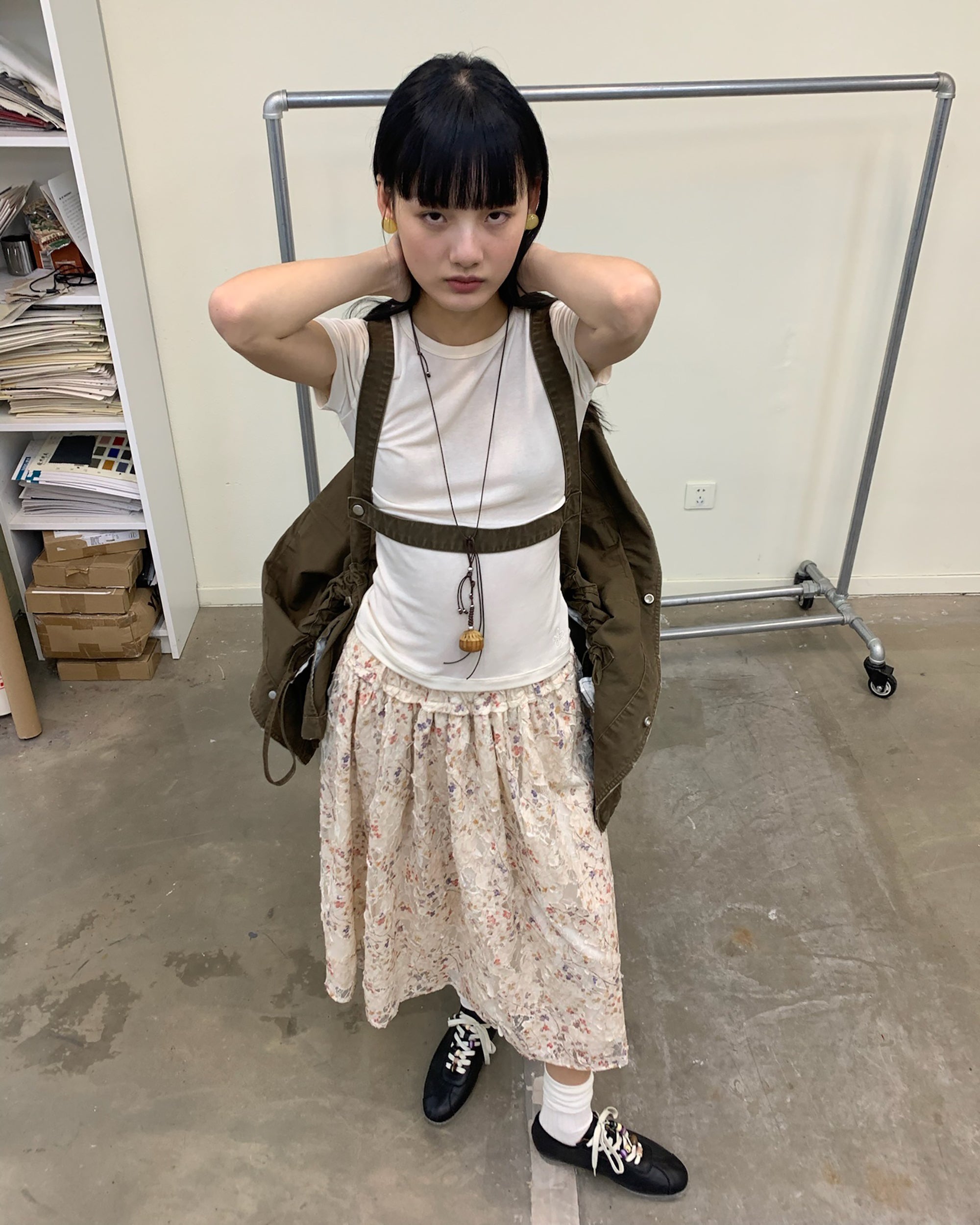 NEVERSEEZ Layered Sheer Floral Skirt