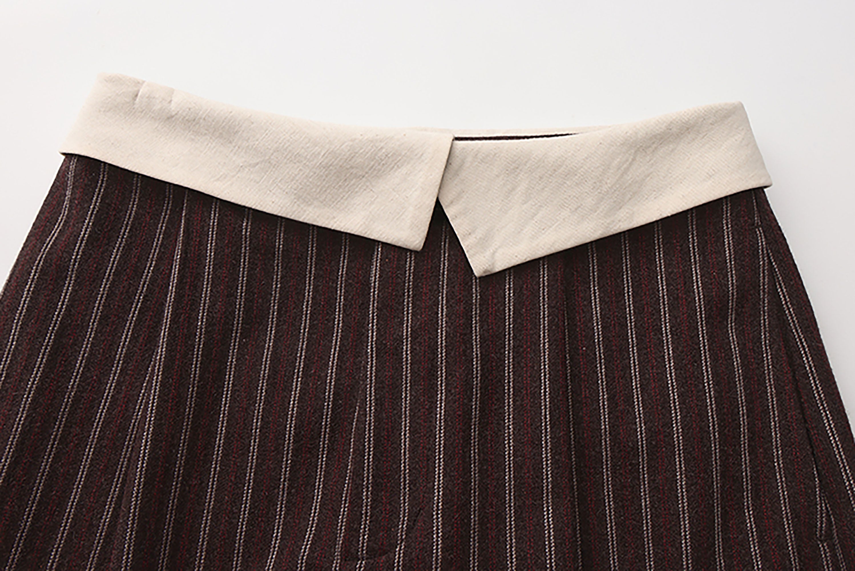 NOESE Foldover Waist Pinstripe Wool-Blend Wide-Leg Trousers