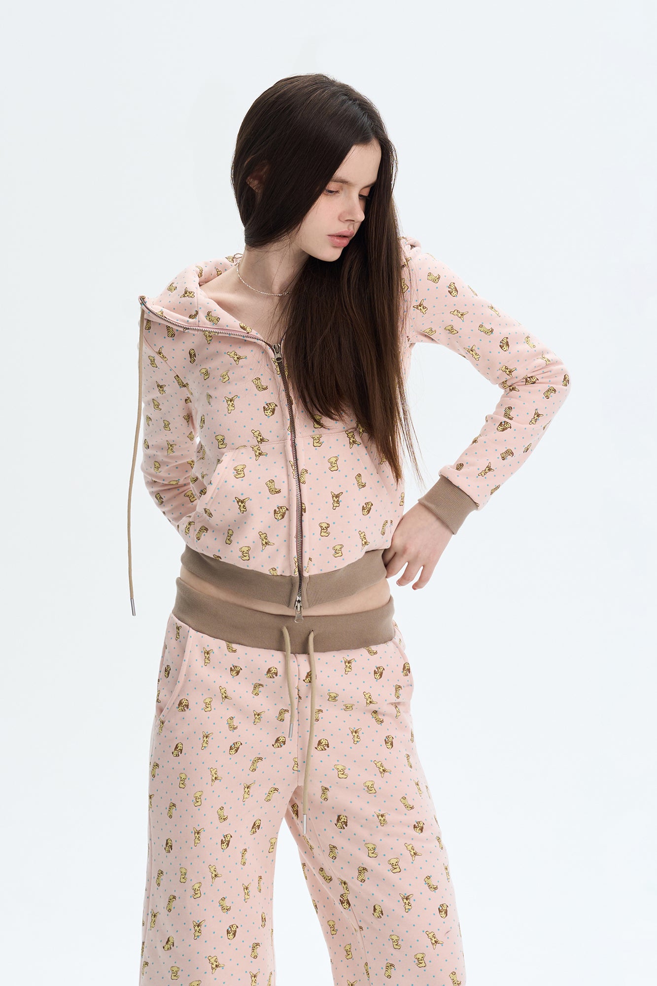 THE NEVERMORE Contrast-Waist Puppy Full-Print Zip Hoodie