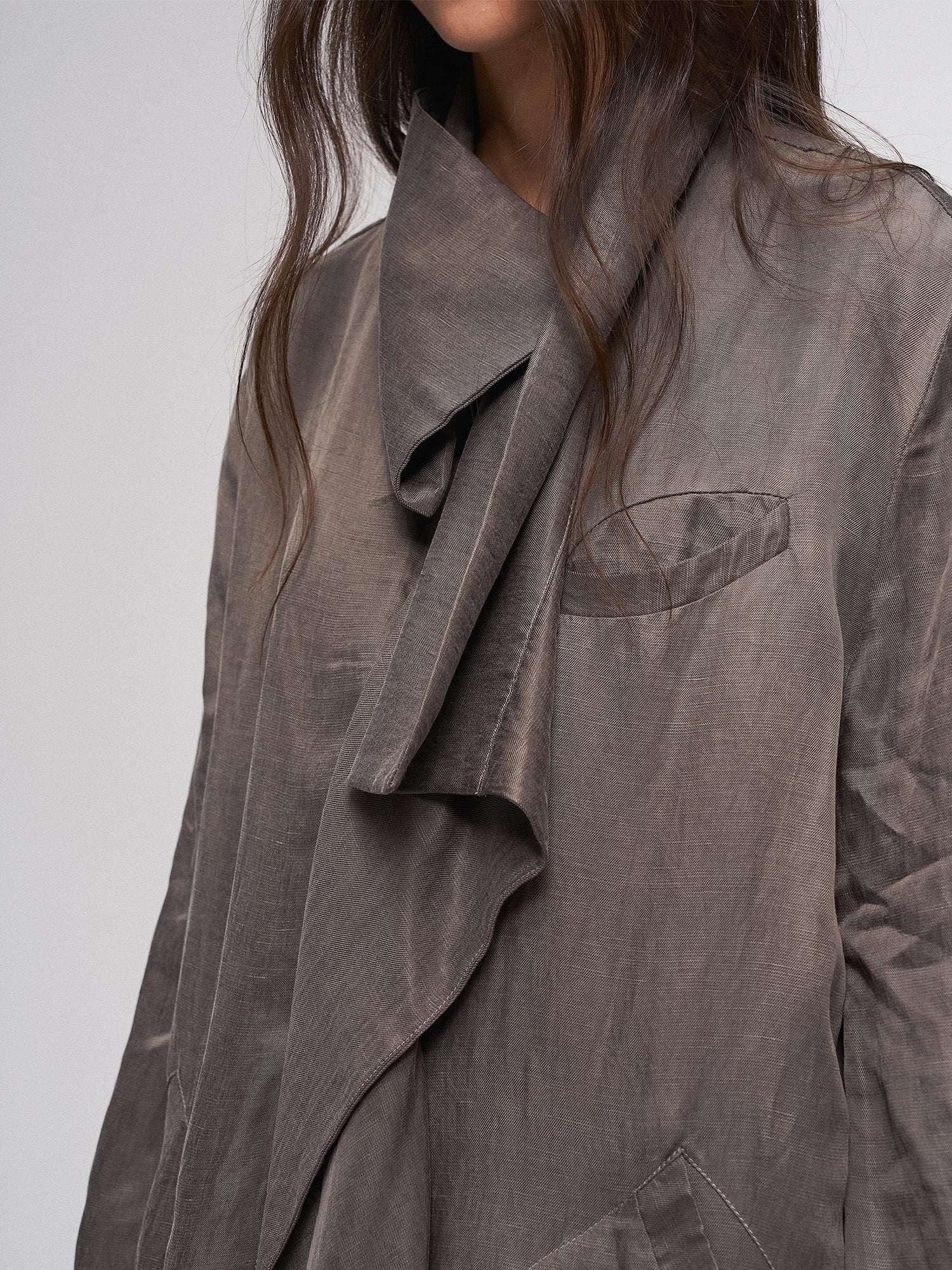 ILNya Nieternite Nifutur Asym Layered Wrap-Collar Shirt Coat Gray
