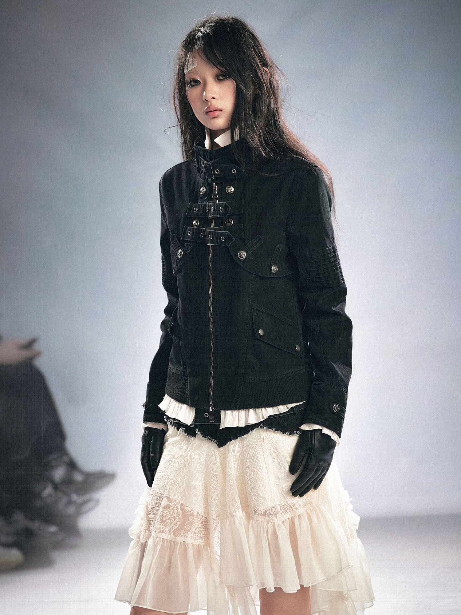 CESTNOUS Detachable Buckle-Strap Lace-Up Back Jacket