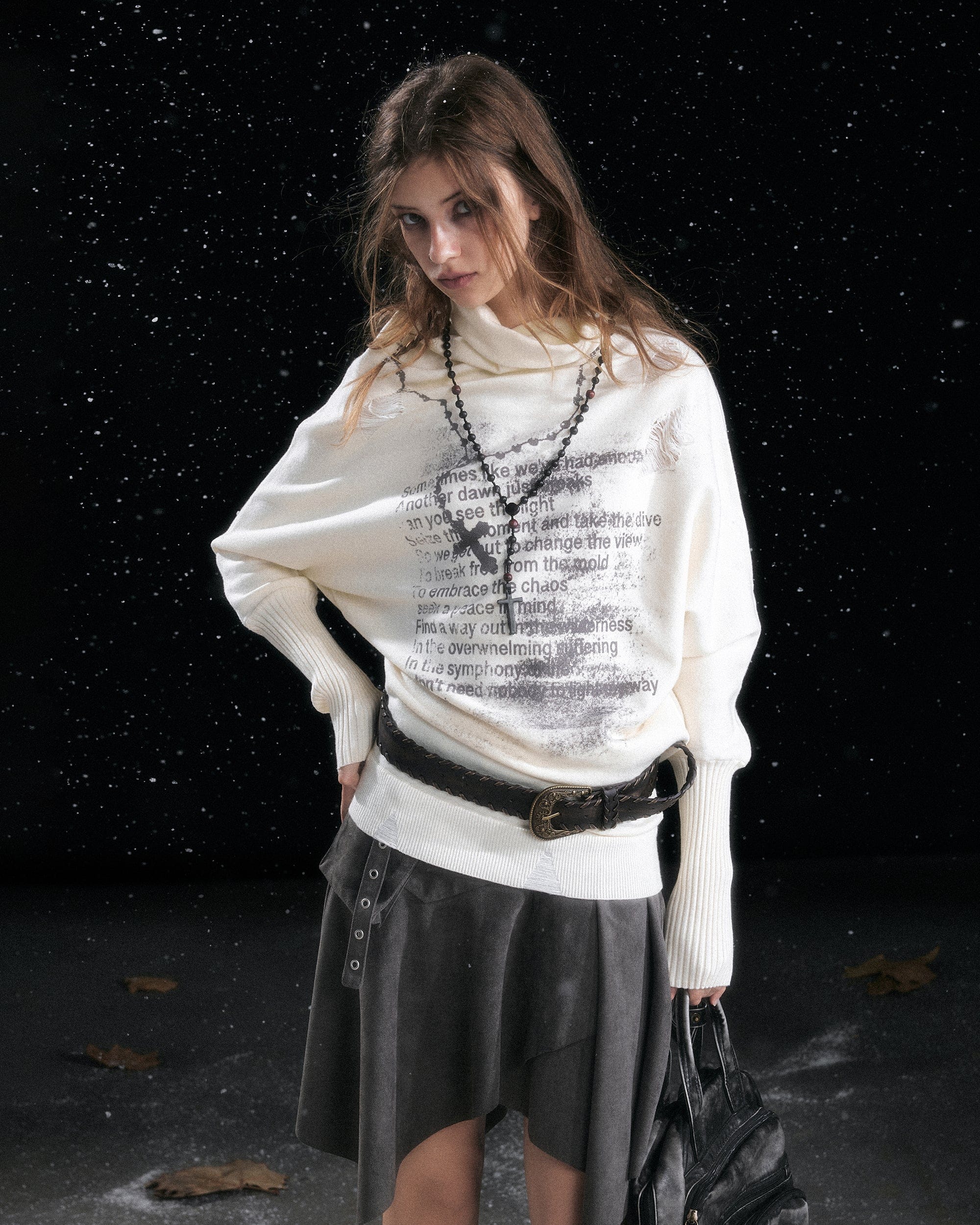 CESTNOUS Asymmetric Batwing Turtleneck Sweater