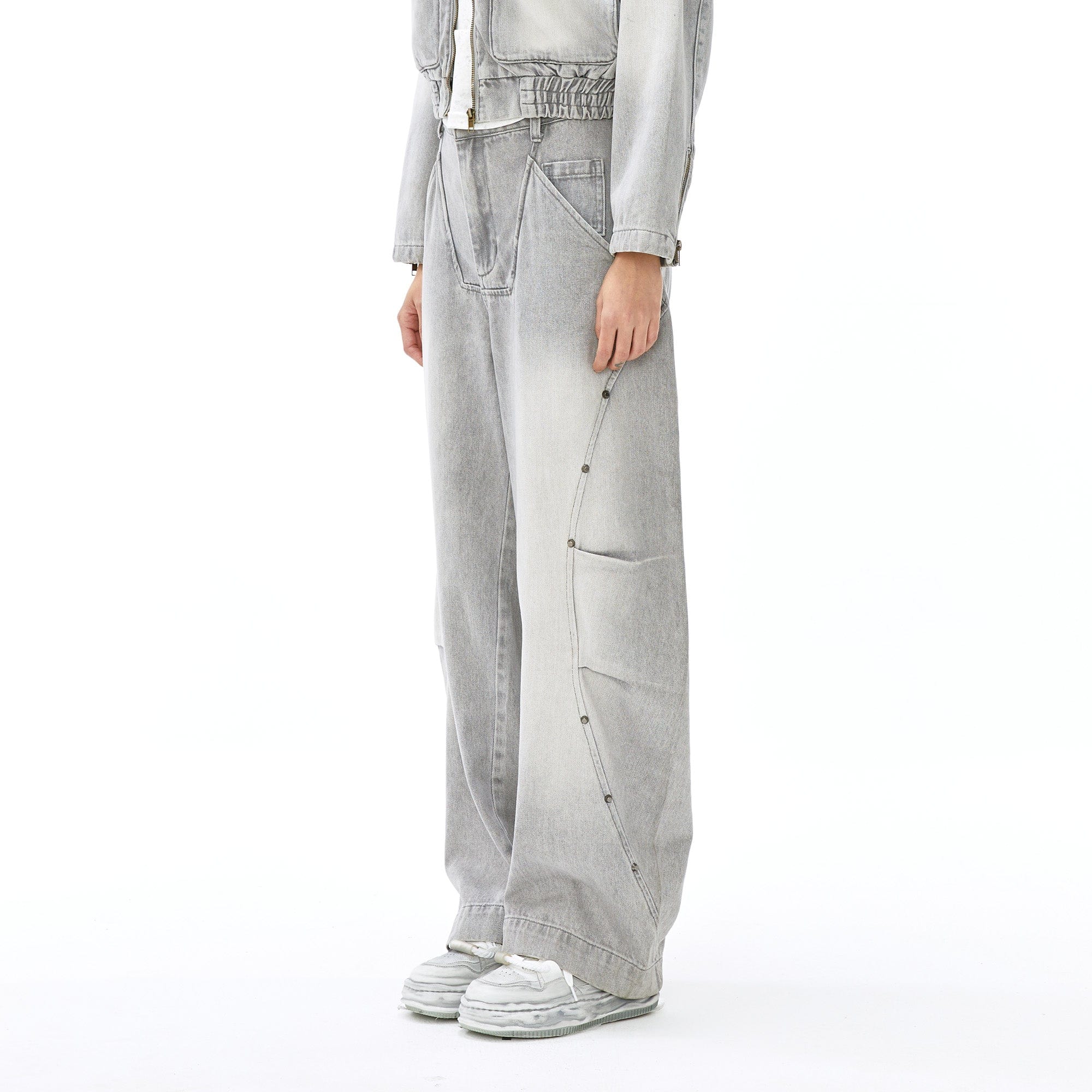 VANN VALRENCE Washed Riveted Curved-Seam Denim Pants, premium urban and streetwear designers apparel on PROJECTISR.com, VANN VALRENCE