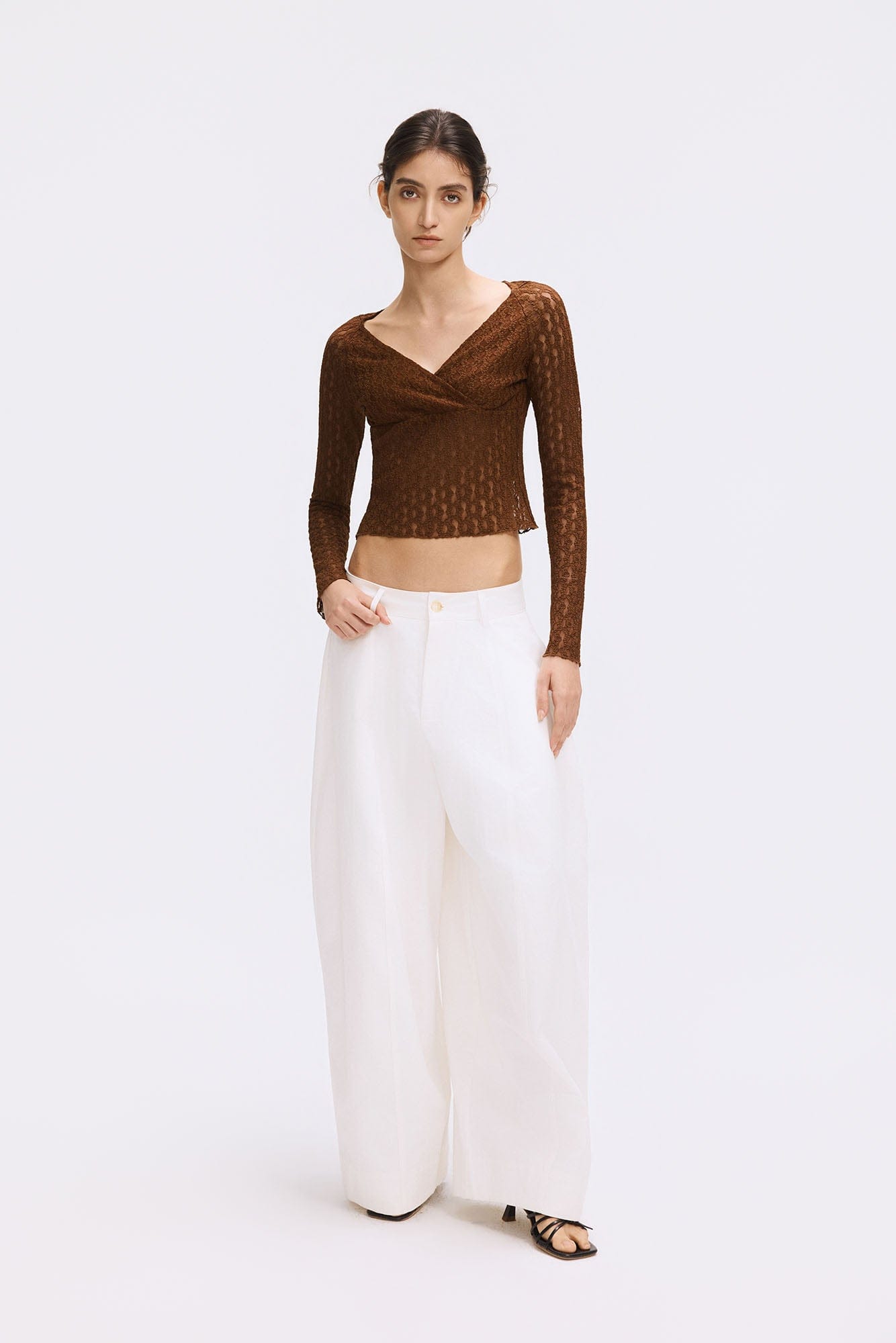 ARTIFICIAL WORLD Lace Wrap-Neck Long-Sleeve Tee
