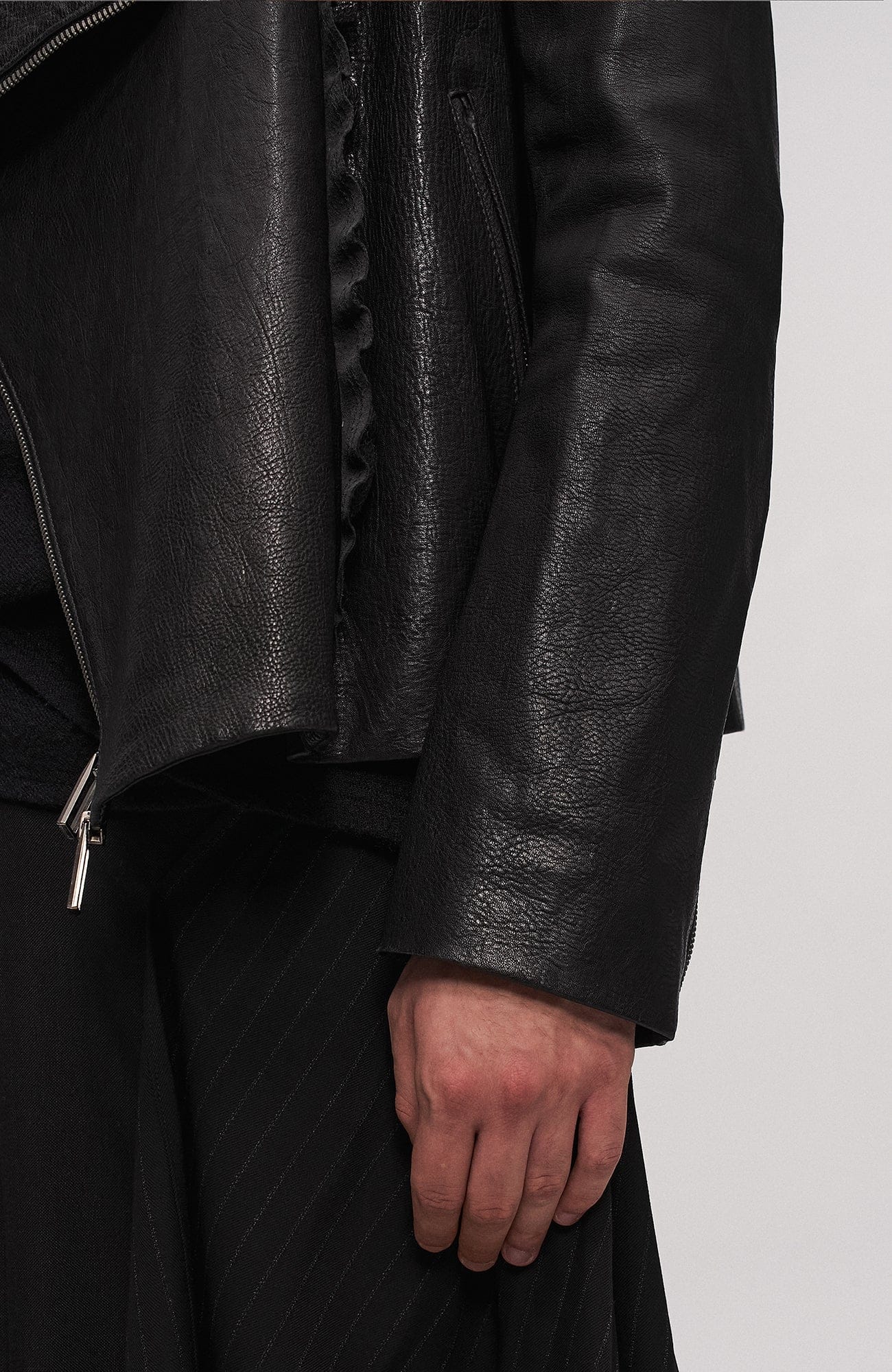 ILNya Nieternite Nifutur Asymmetric Ruffled Leather Biker Jacket