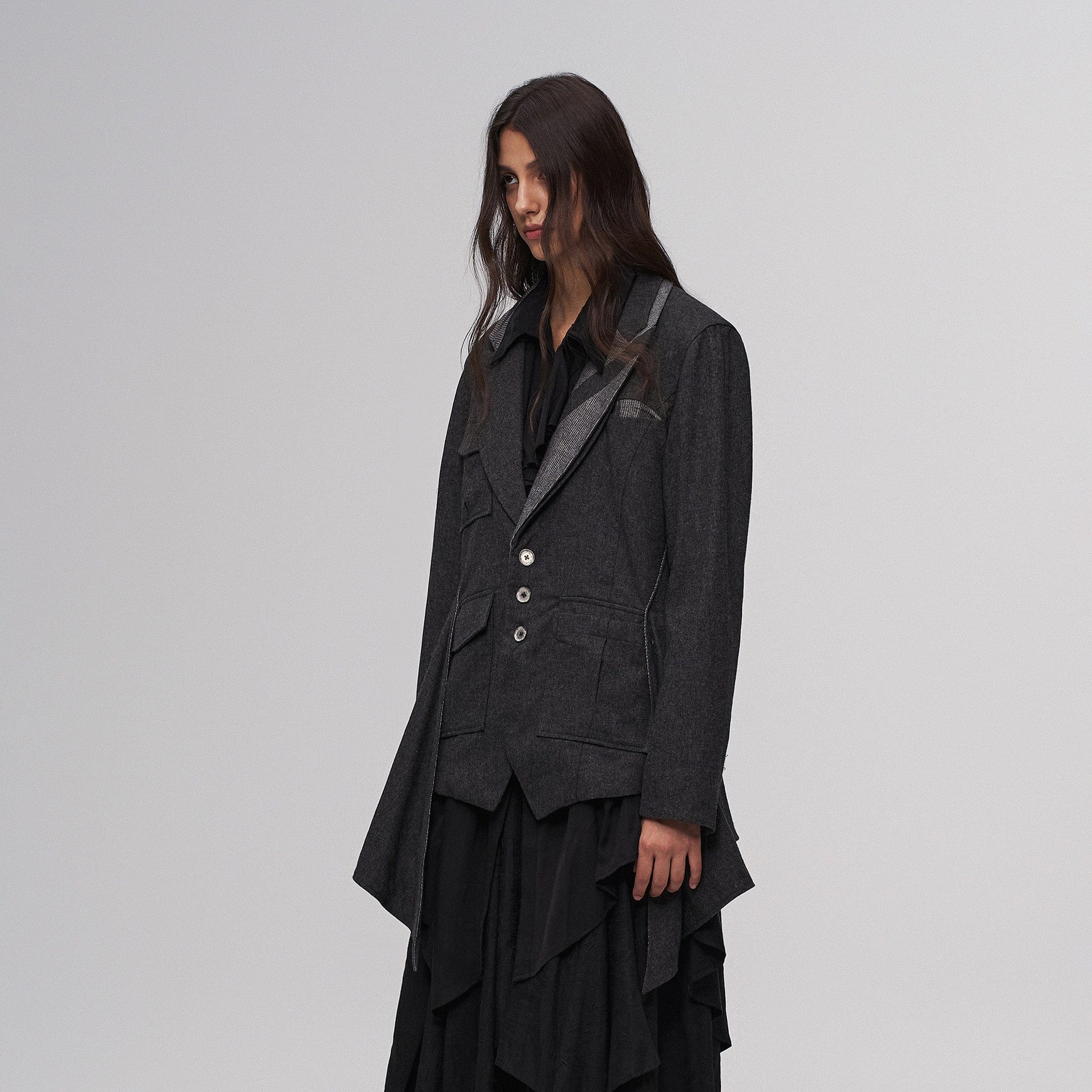 ILNya Nieternite Nifutur Asym Draped-Pleated Panel-Collar Blazer