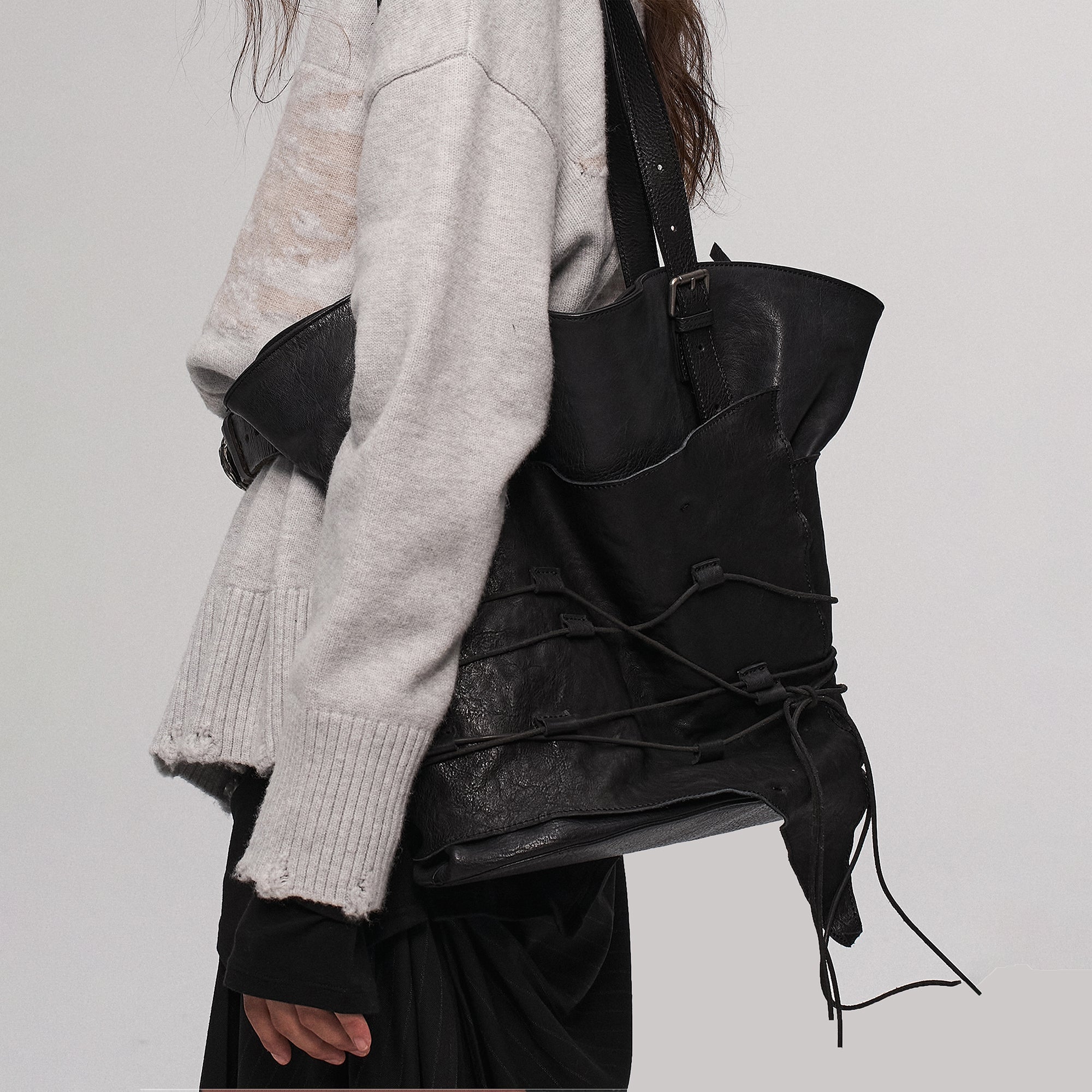 ILNya Nieternite Nifutur Lace-Cord Panel Washed Horsehide Tote