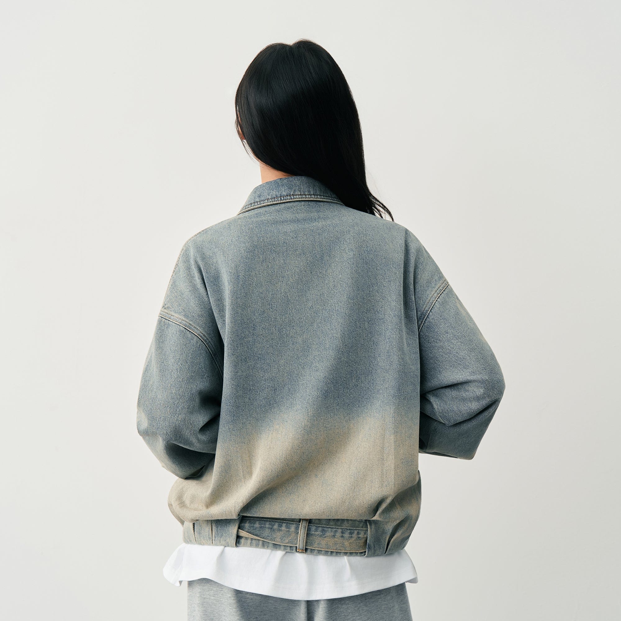 SAME FLOW Distressed Washed Gradient Denim Jacket