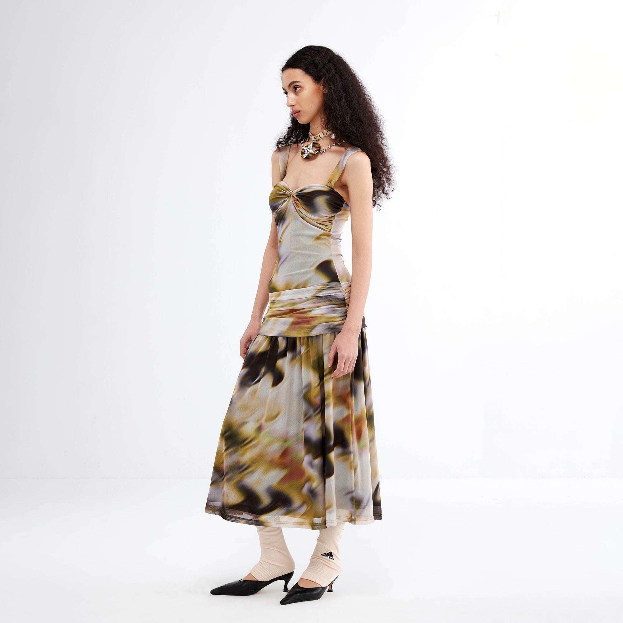 JIUWU PARK Blurred Print Strappy Midi Dress