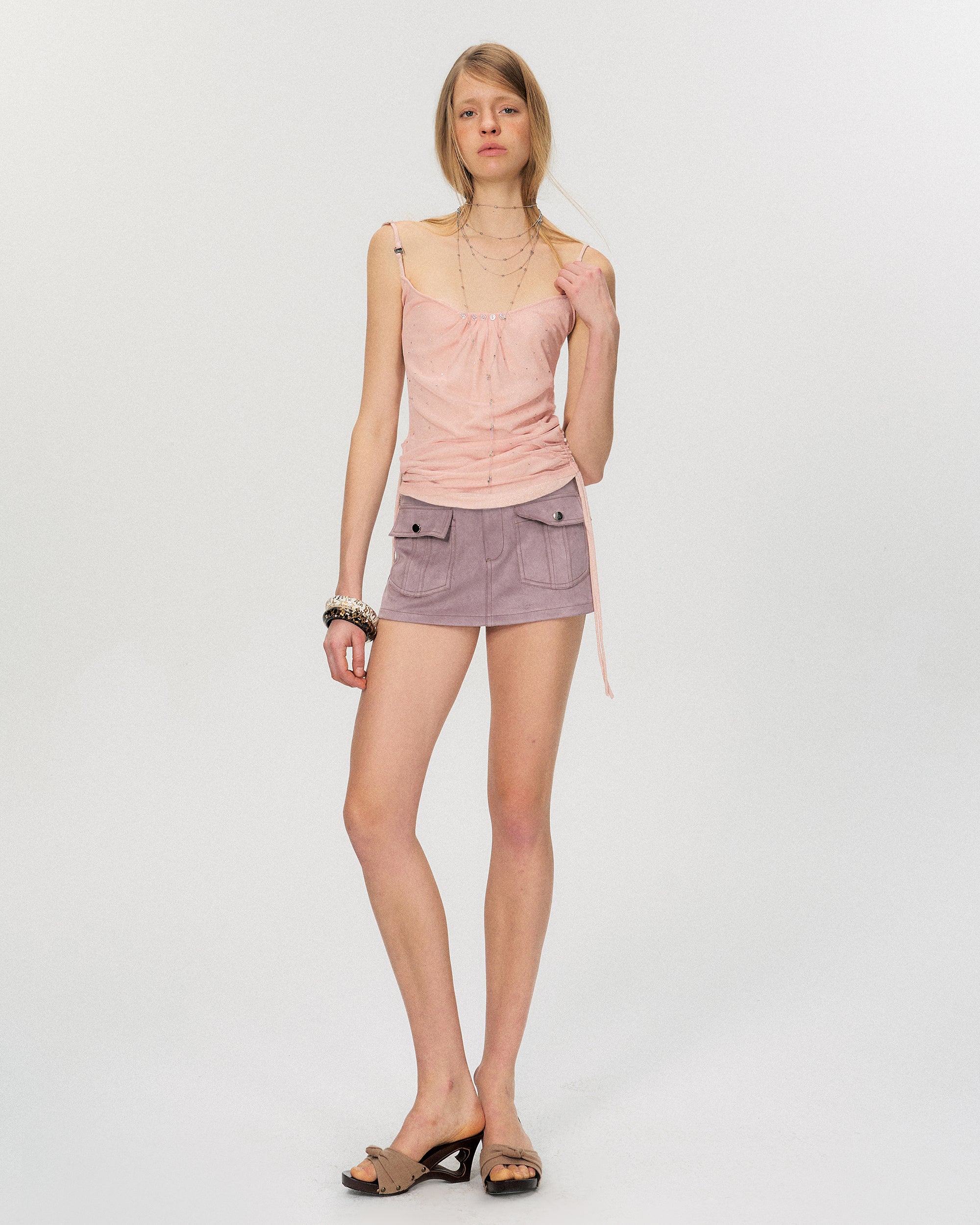 THE NEVERMORE Ruched Hem Adjustable Sequin Cami Top