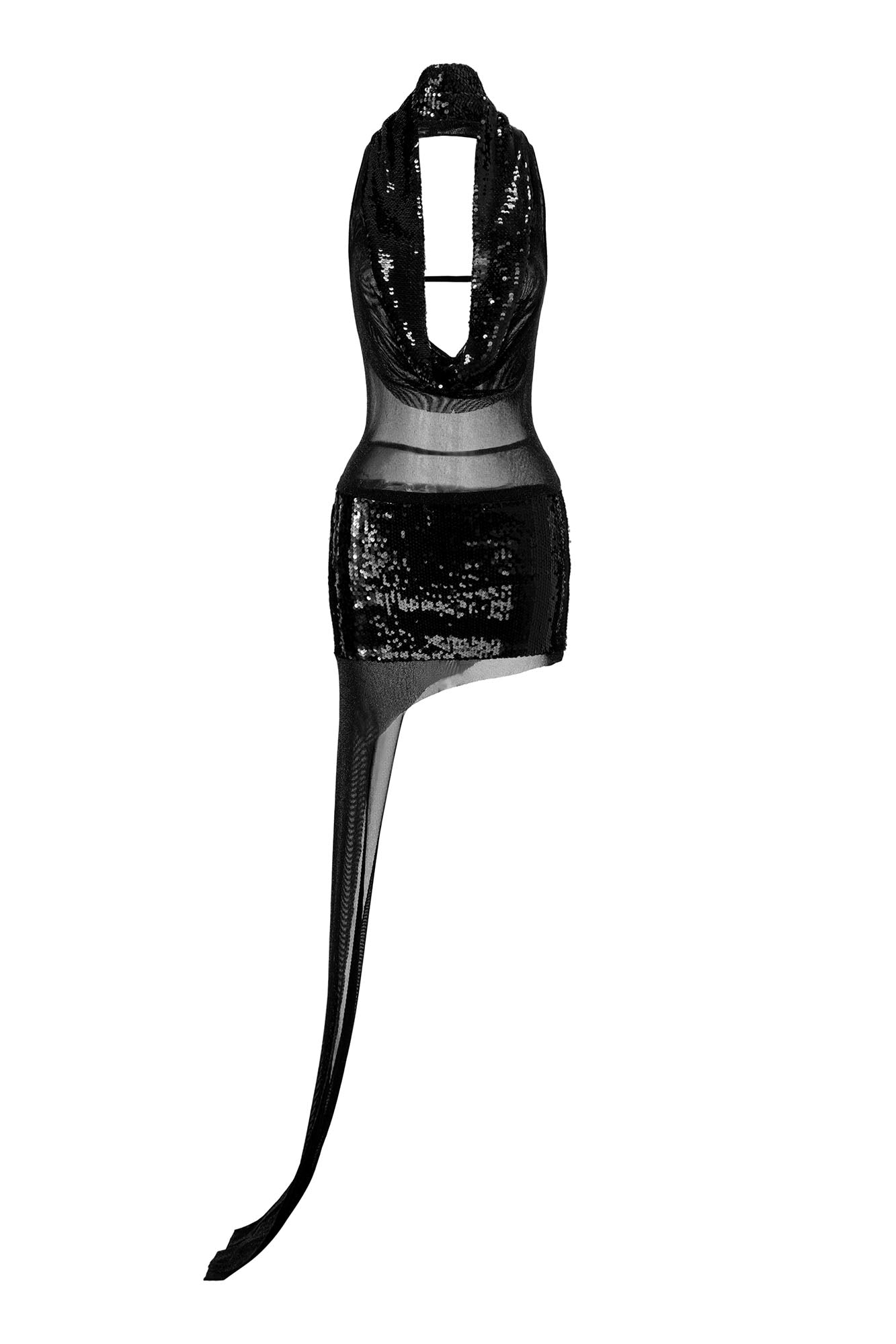 NEVER OFFEND L ANGEL Asymmetrical Hem Backless Sequin Halter Dress