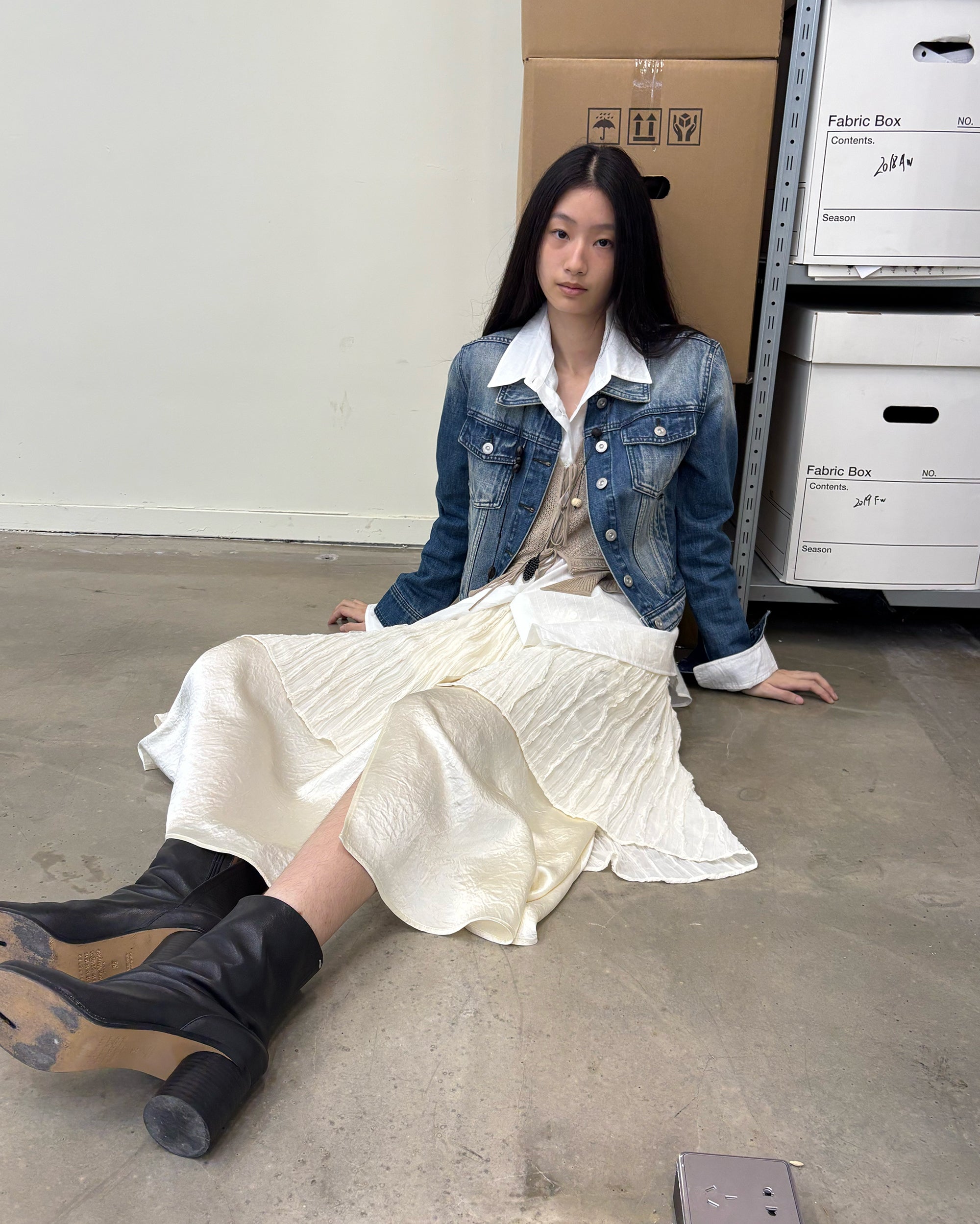 NEVERSEEZ Layered Shirt Hem Acetate Spliced Maxi Skirt