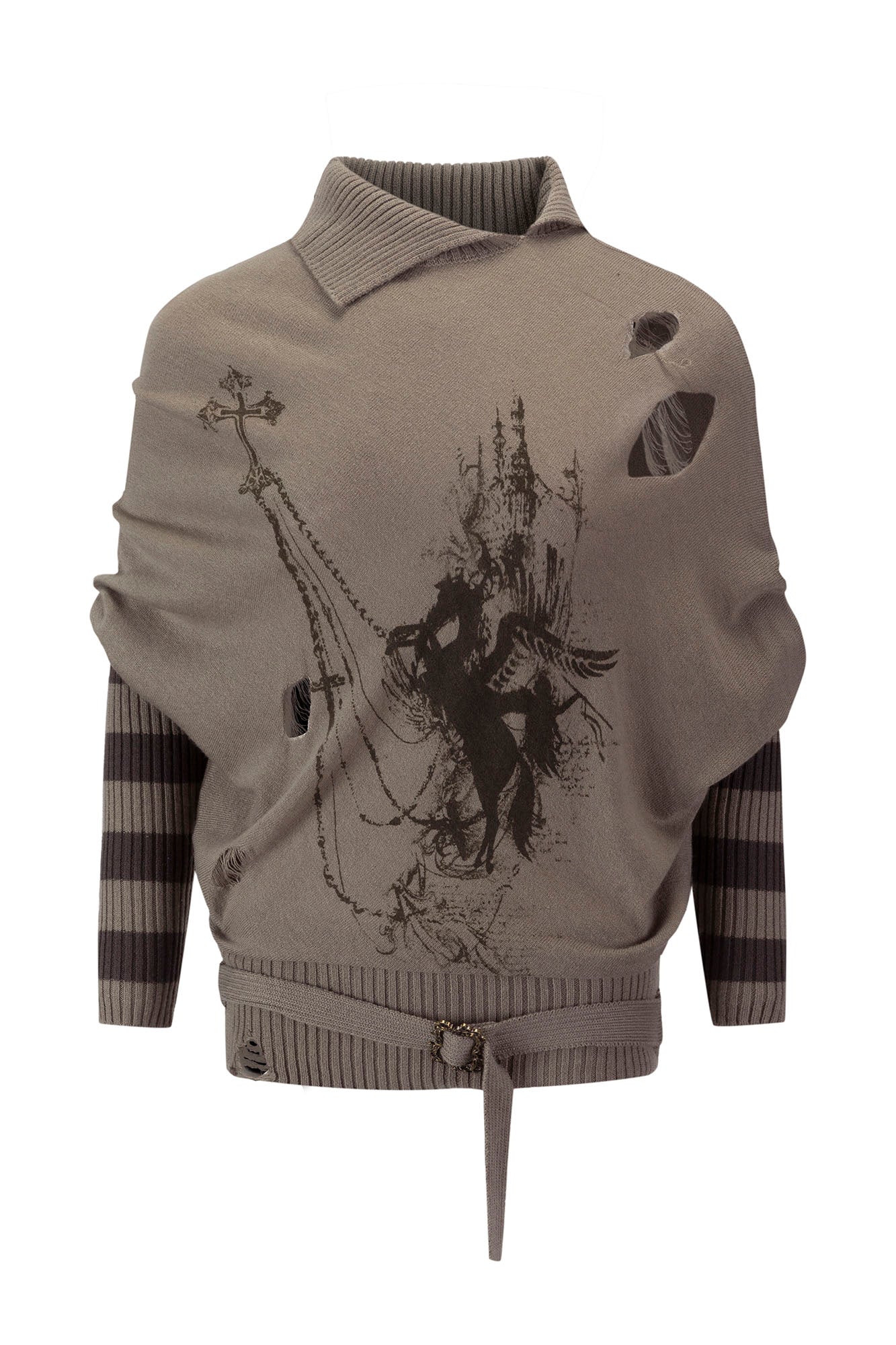 CESTNOUS Gothic Graphic Striped Bat-Sleeve Sweater