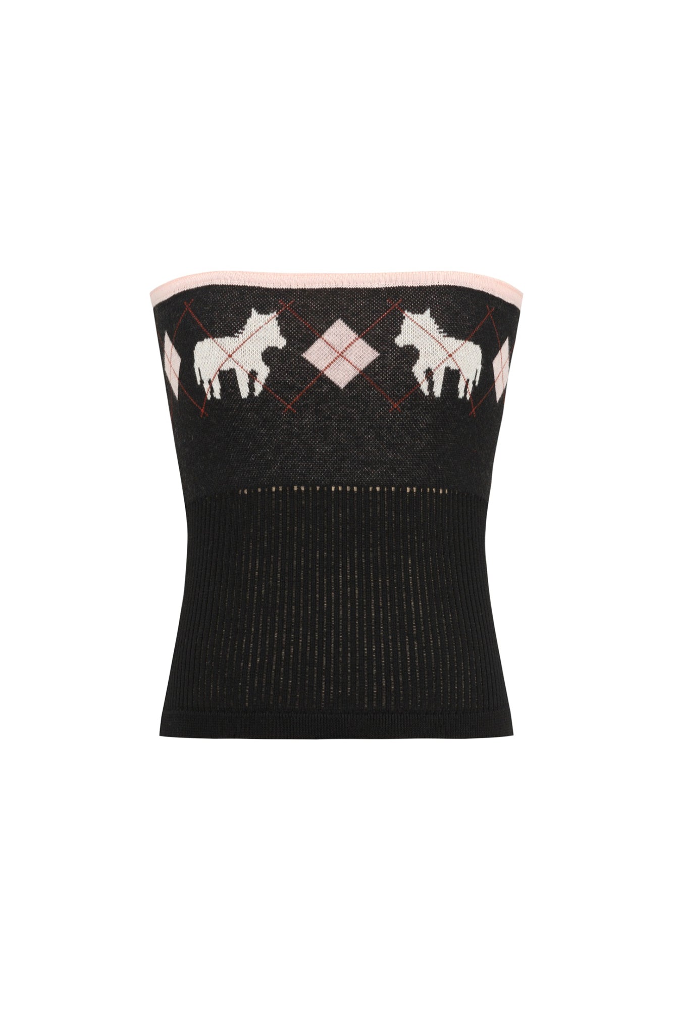 10AMSOTIIIIIIRED Argyle Horse Ribbed Twinset