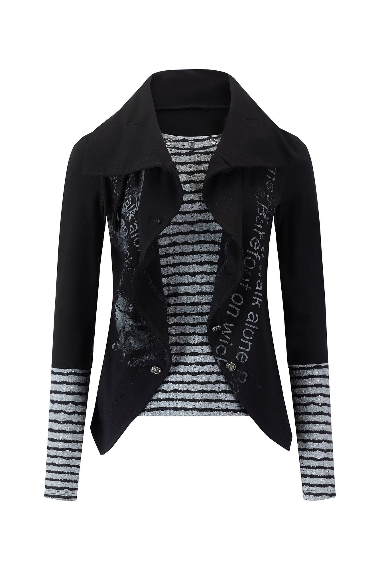 CESTNOUS Faux Layered Distressed Striped Top