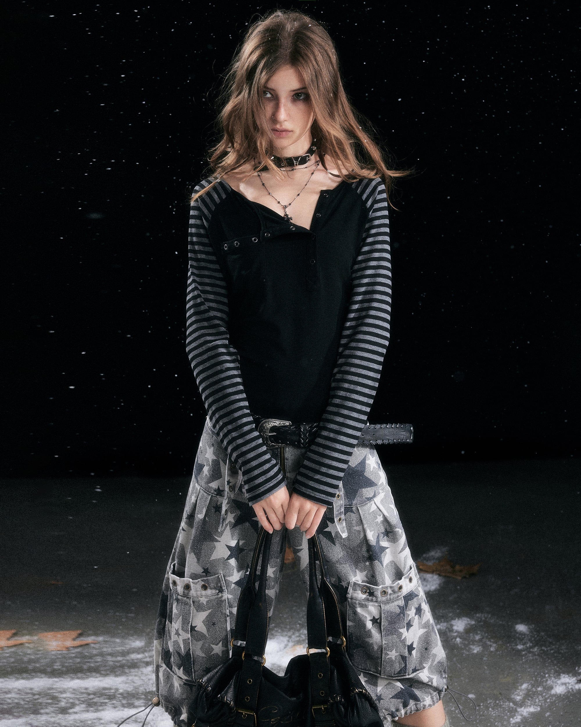 CESTNOUS Washed Star Camo Multi-Pocket Cropped Pants