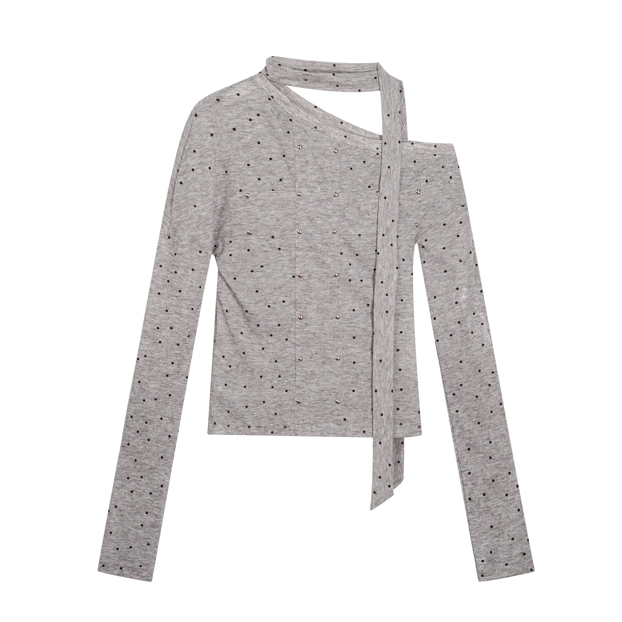 CESTNOUS Asymmetric Tie-Drape Cross Panel Long-Sleeve Tee