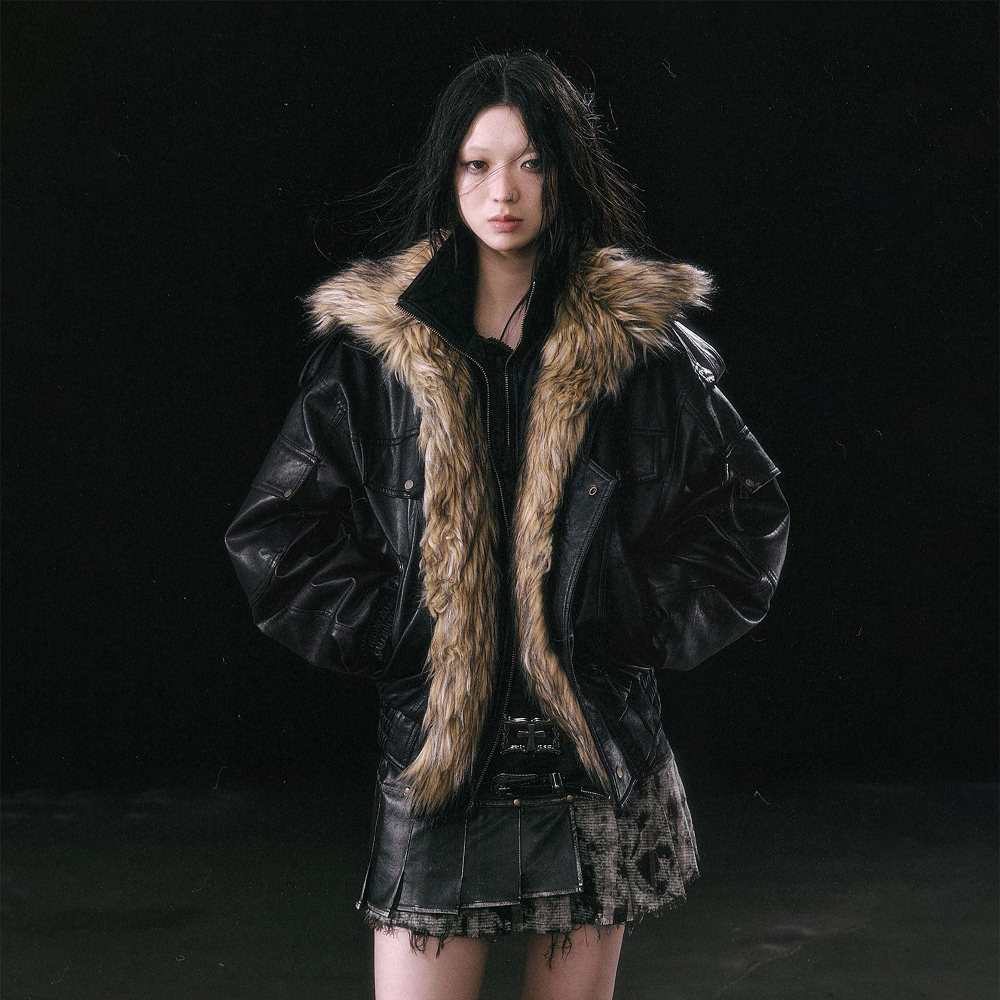 CESTNOUS Detachable Faux Fur-Lined Bomber Jacket