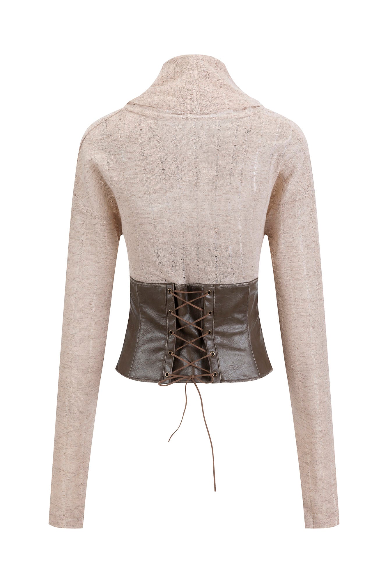 CESTNOUS Faux Leather Corset Draped Knit Top