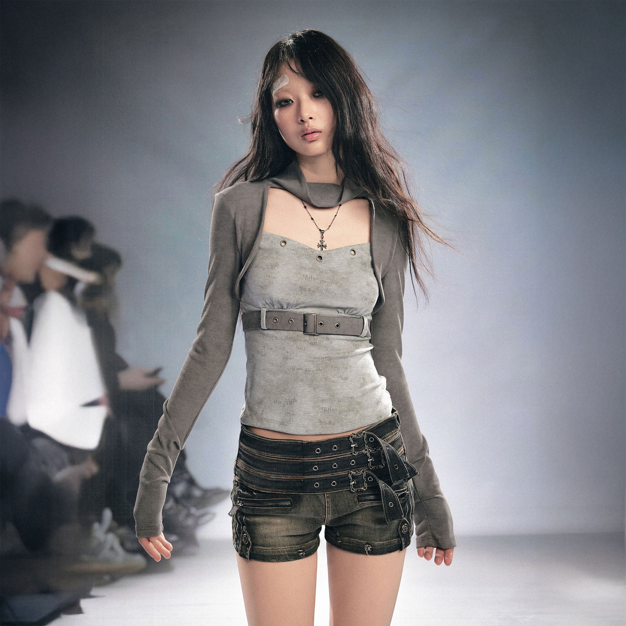 CESTNOUS Faux Layered Belted Long-Sleeve Tee