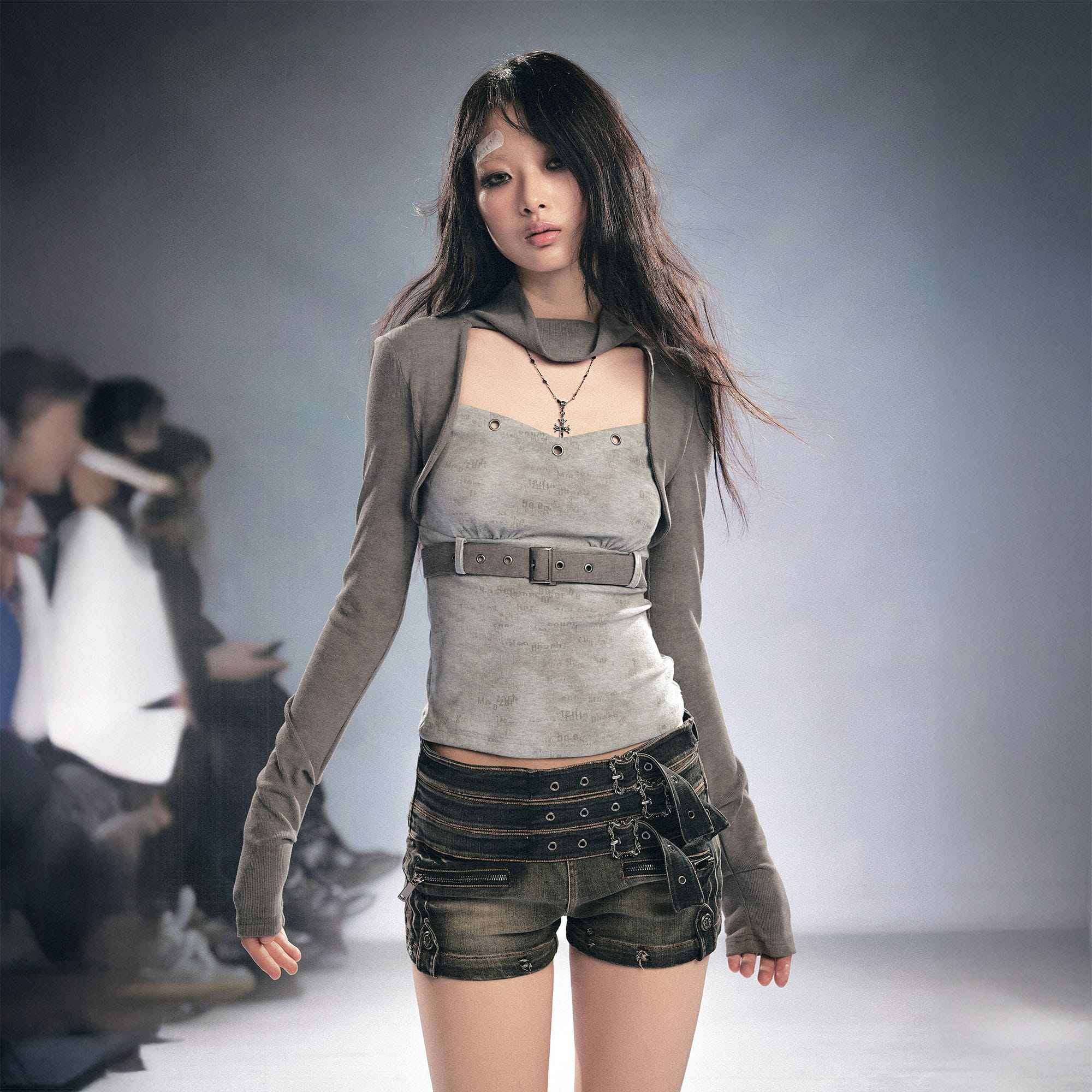 CESTNOUS Faux Layered Belted Long-Sleeve Tee