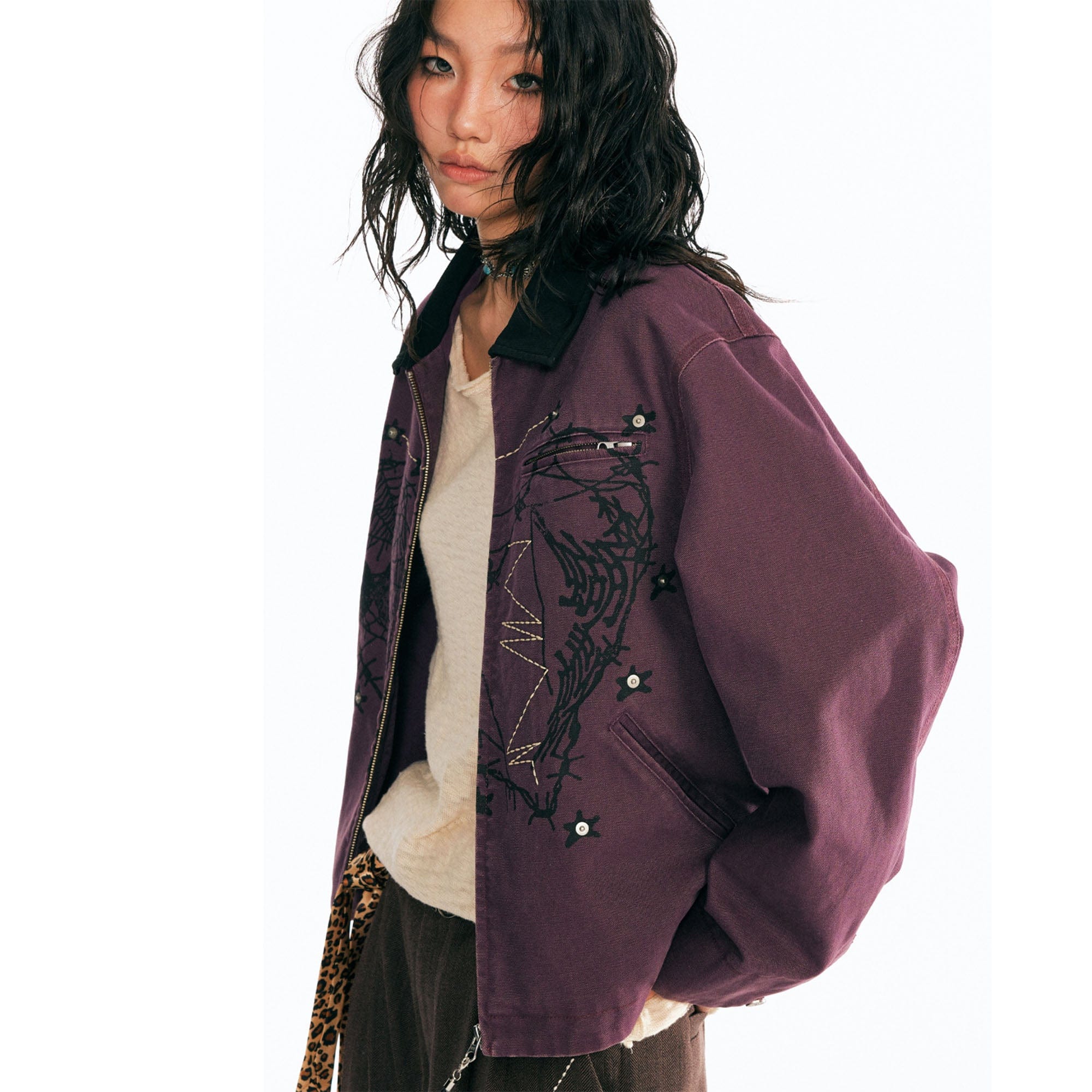 1997 POSTOFFICE Dreamcatcher Graphic Studded Detroit Jacket