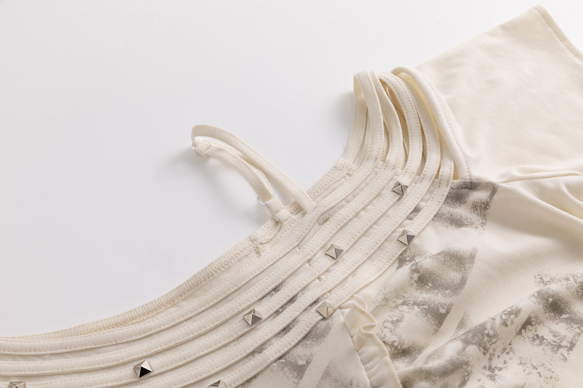 CESTNOUS Asymmetrical Studded Multi-Strap Graphic T-Shirt