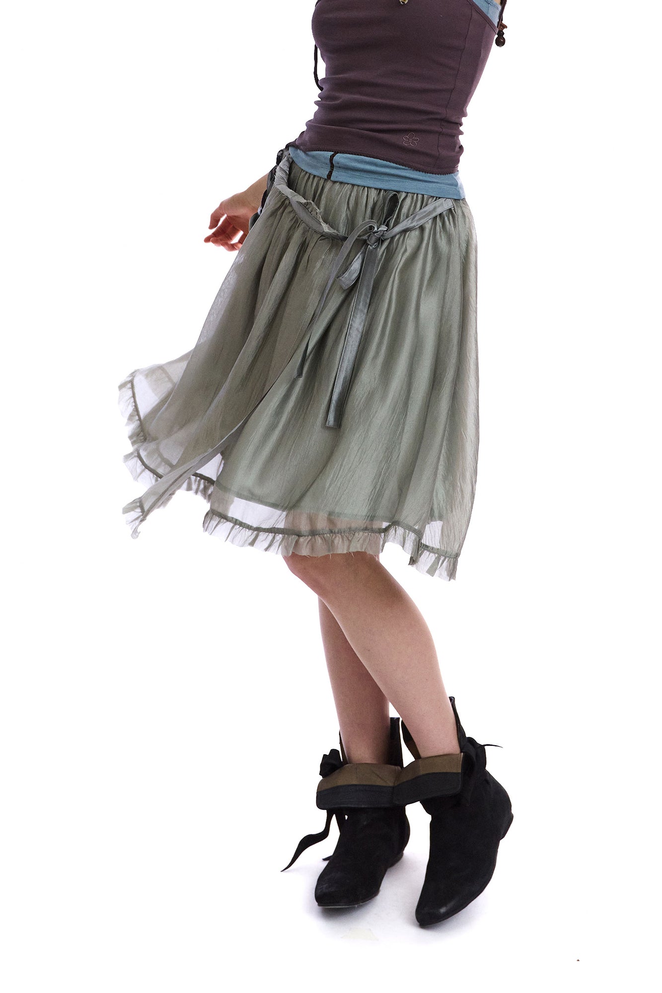 NEVERSEEZ Layered Sheer Ruffled Tie-Waist Skirt
