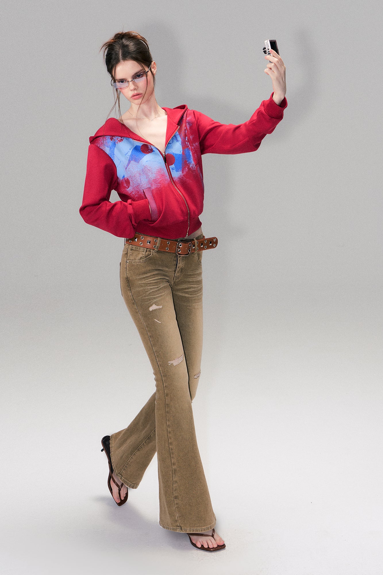 THE NEVERMORE Distressed Wrinkle-Wash Flared Jeans