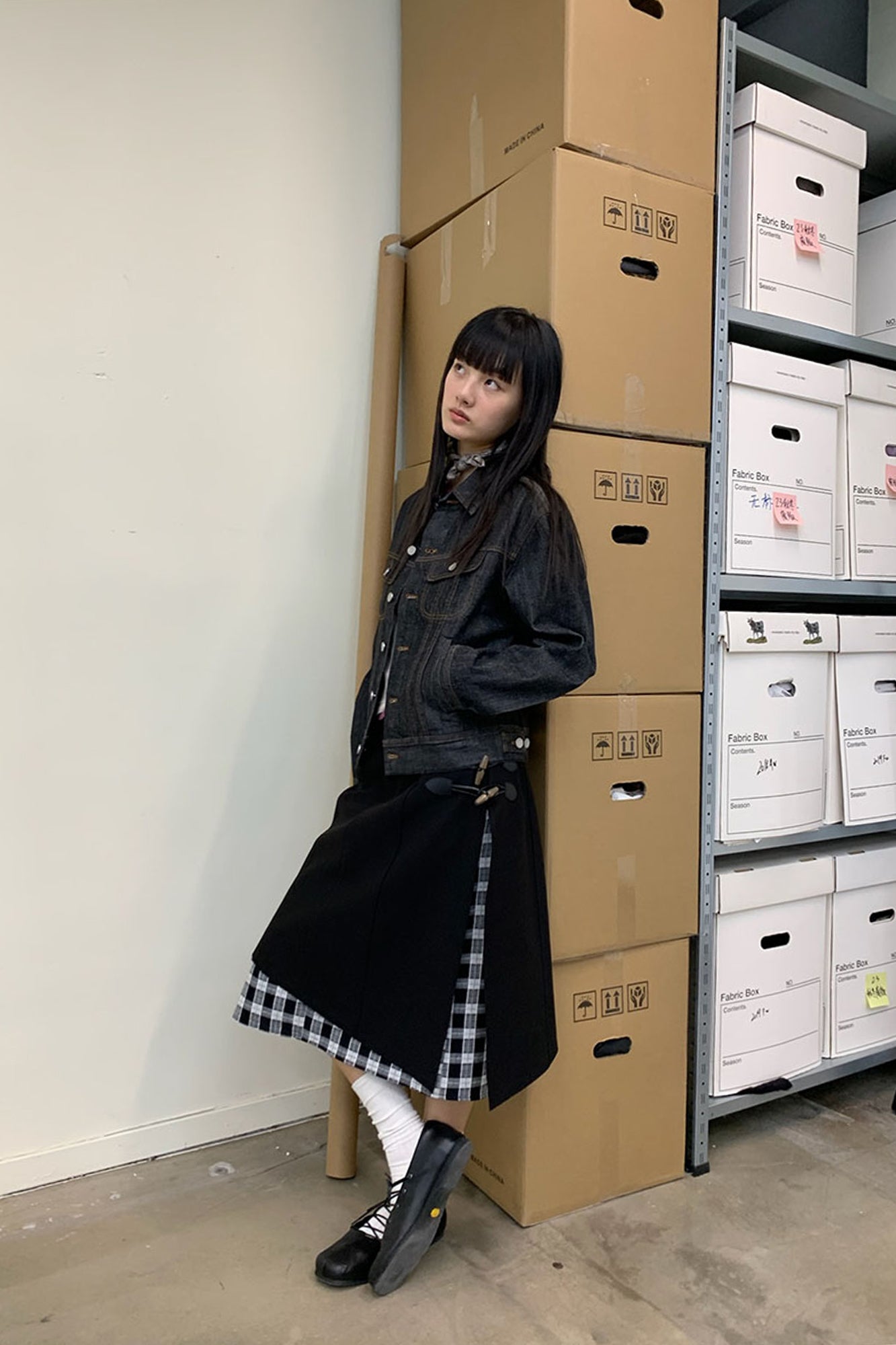 NEVERSEEZ Retro Waist-Tab Dark Denim Jacket