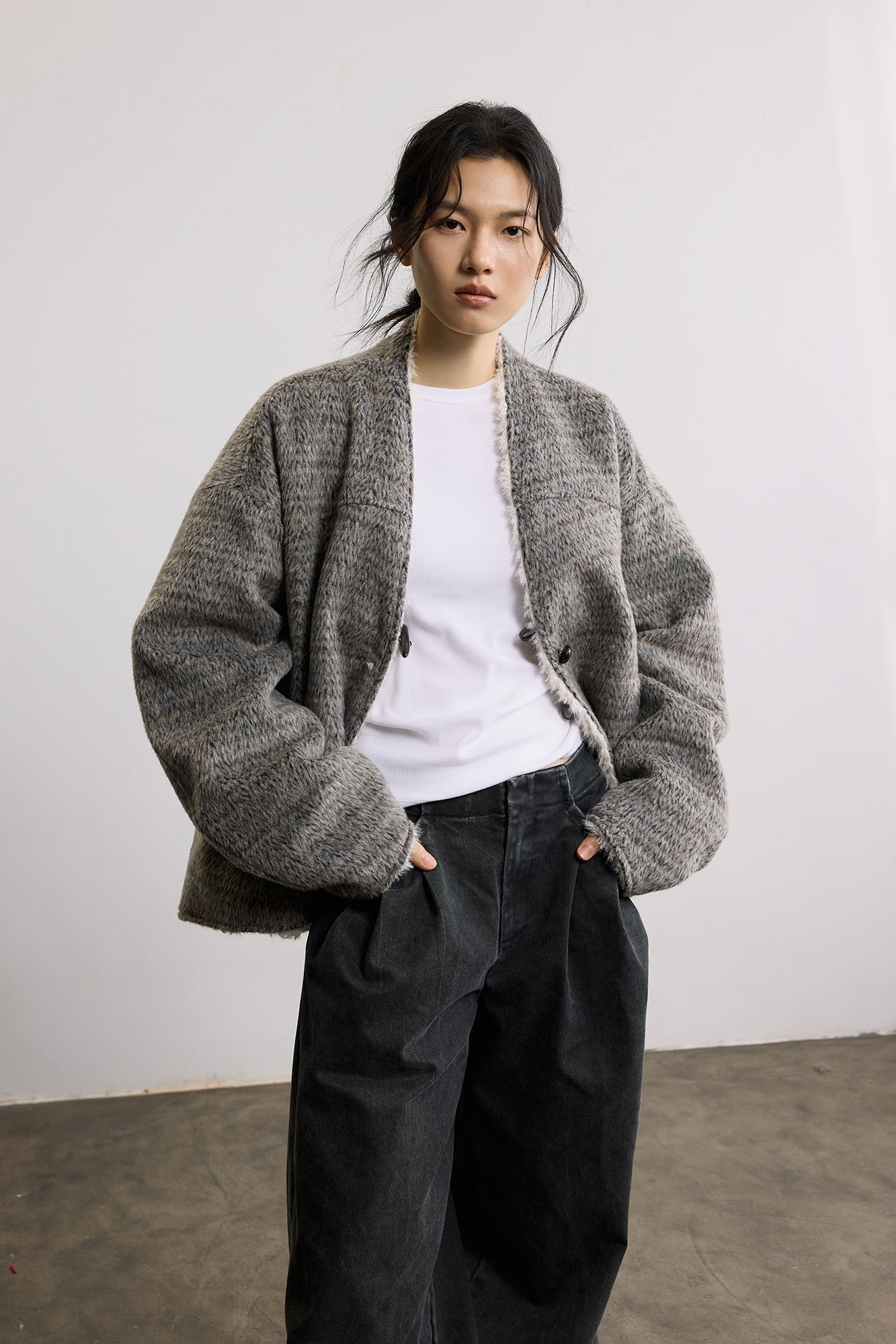 SAME FLOW Reversible Wool-Blend Fleece Jacket