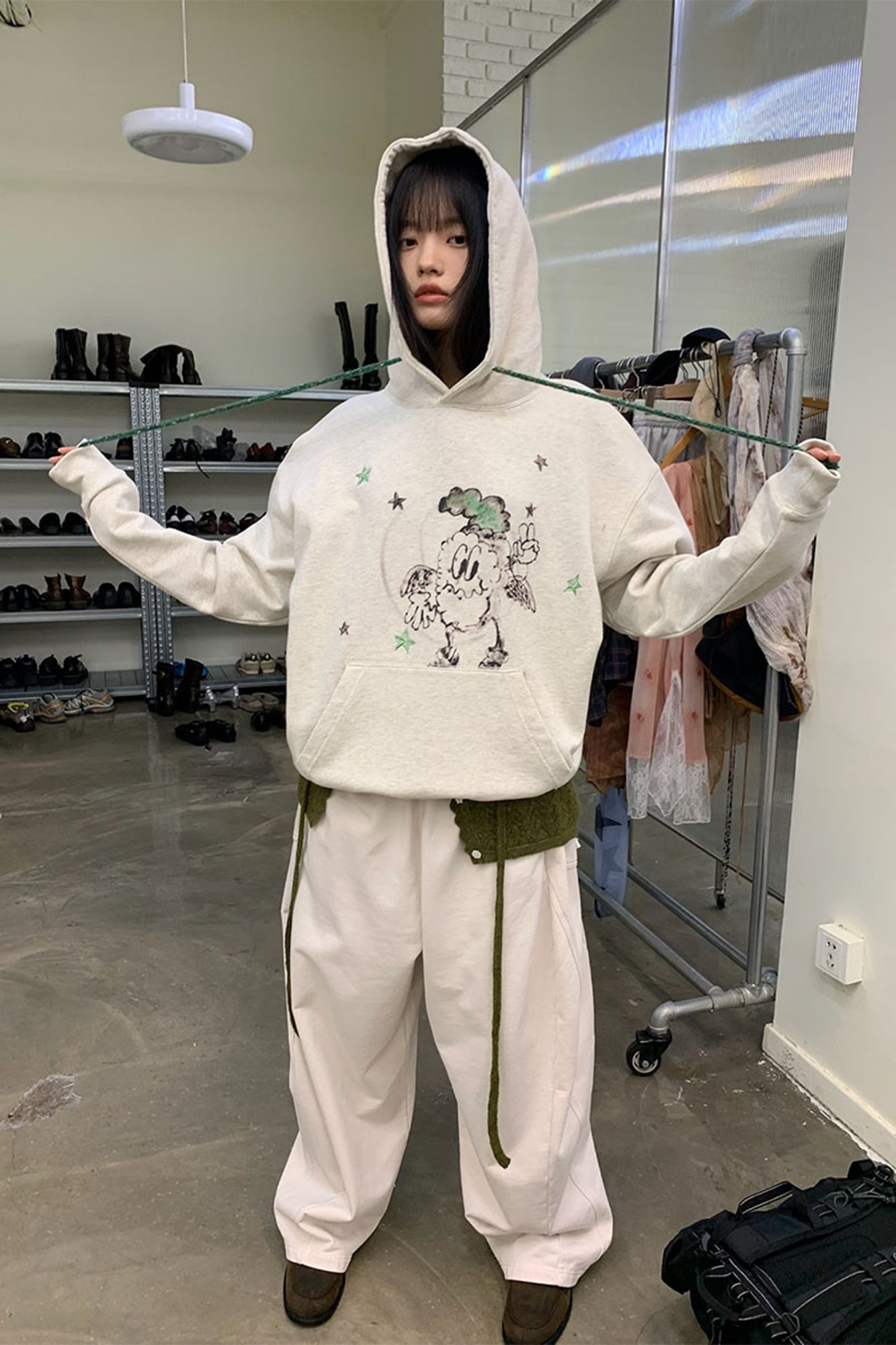 NEVERSEEZ Angel Star Cartoon Graphic Hoodie