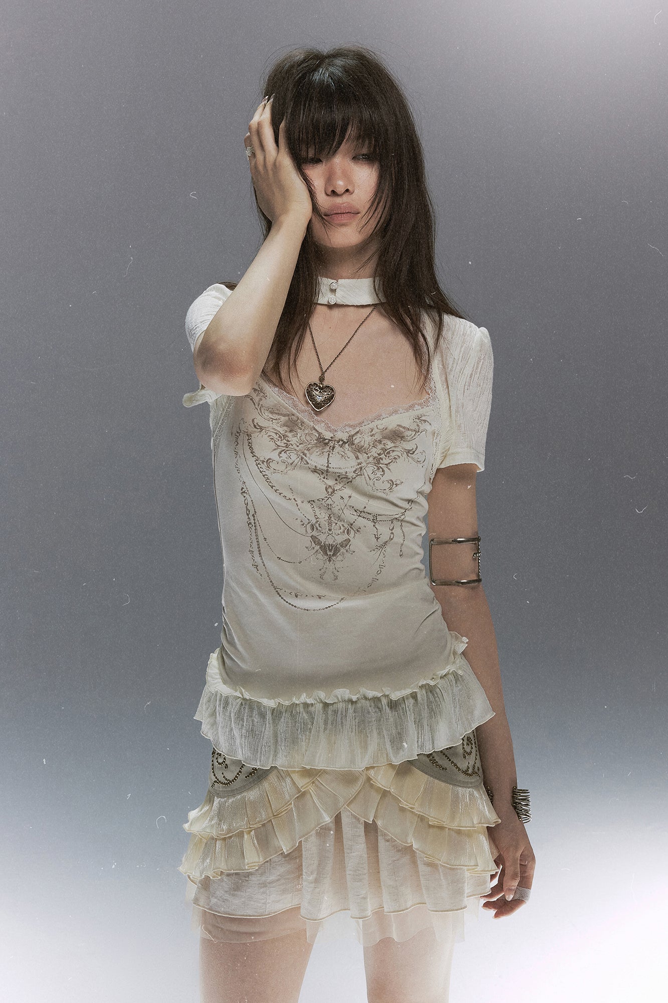 CESTNOUS Gothic Graphic Ruffle-Hem T-Shirt