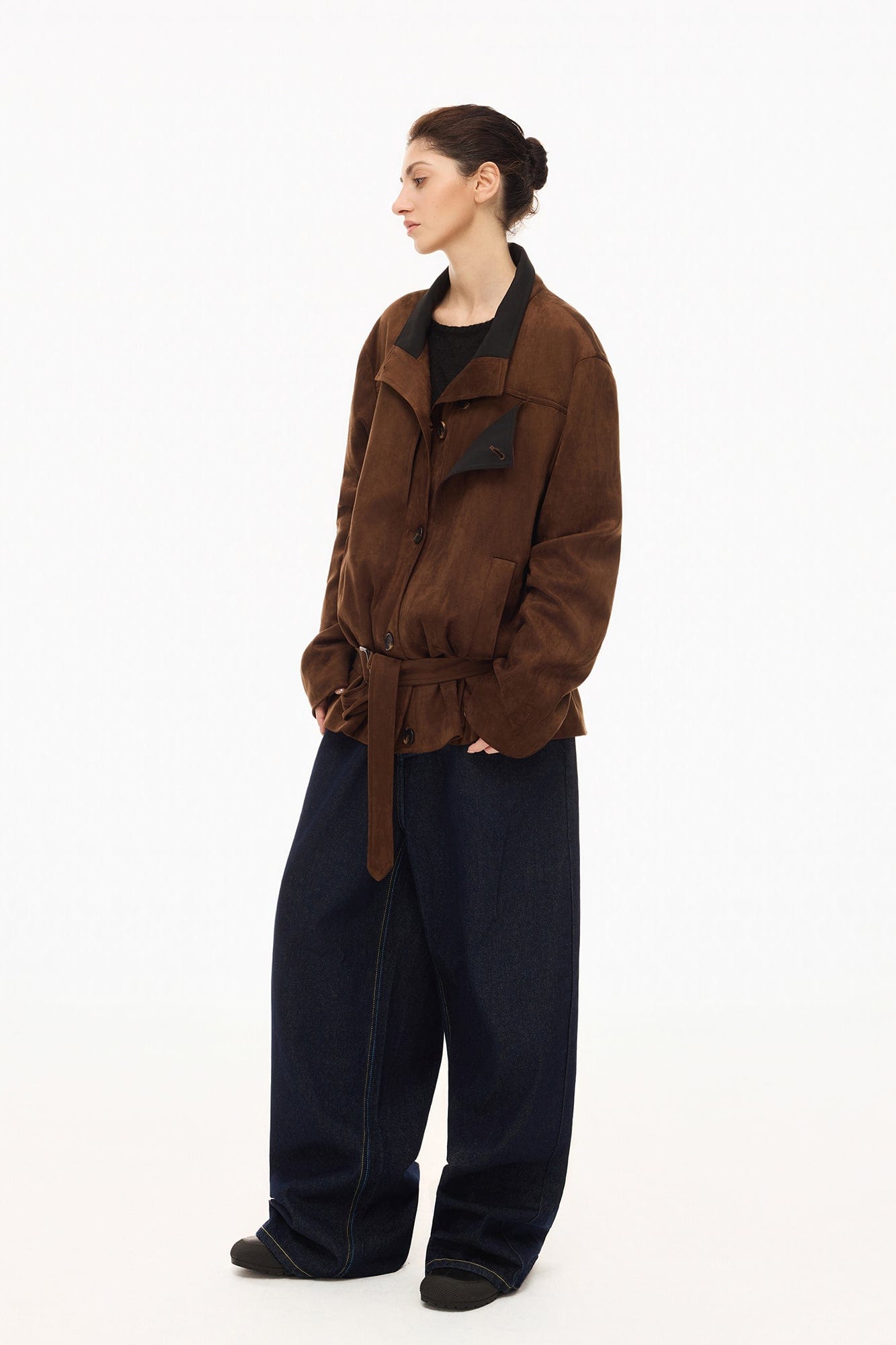 ARTIFICIAL WORLD Faux Suede Belted Jacket