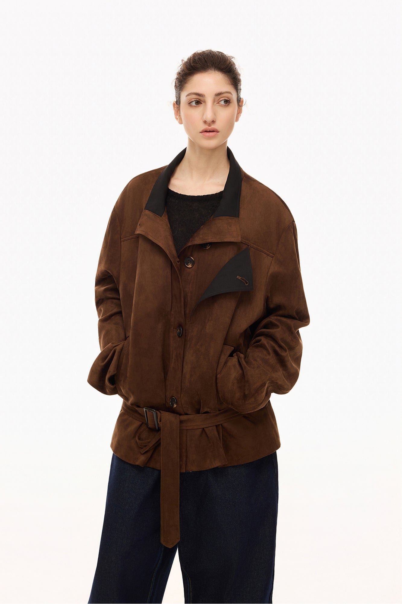 ARTIFICIAL WORLD Faux Suede Belted Jacket