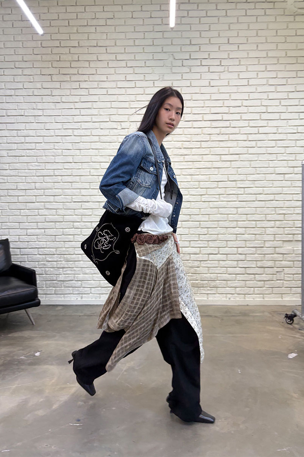 NEVERSEEZ Spliced Plaid-Toile Wrap Apron