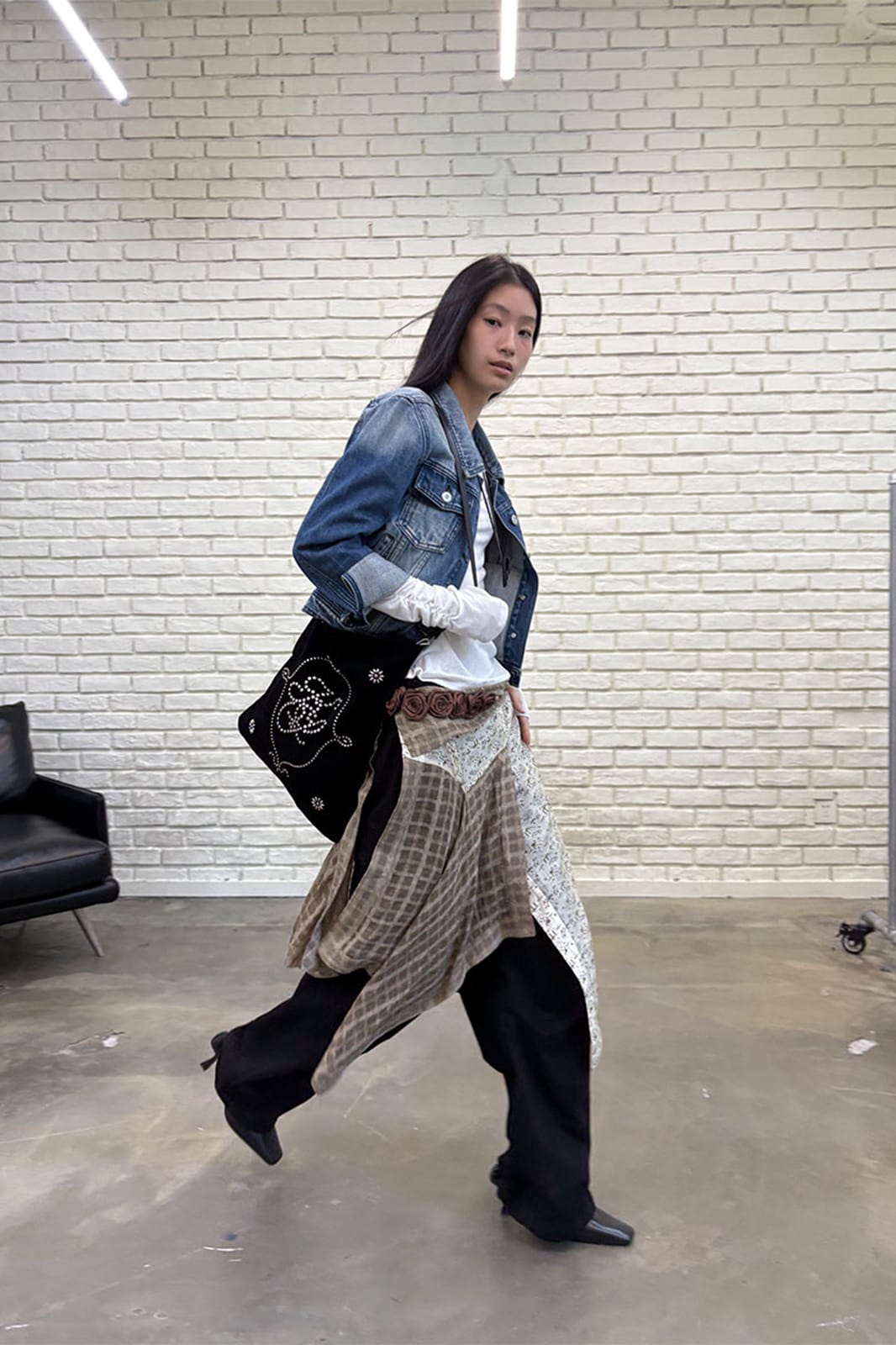 NEVERSEEZ Spliced Plaid-Toile Wrap Apron