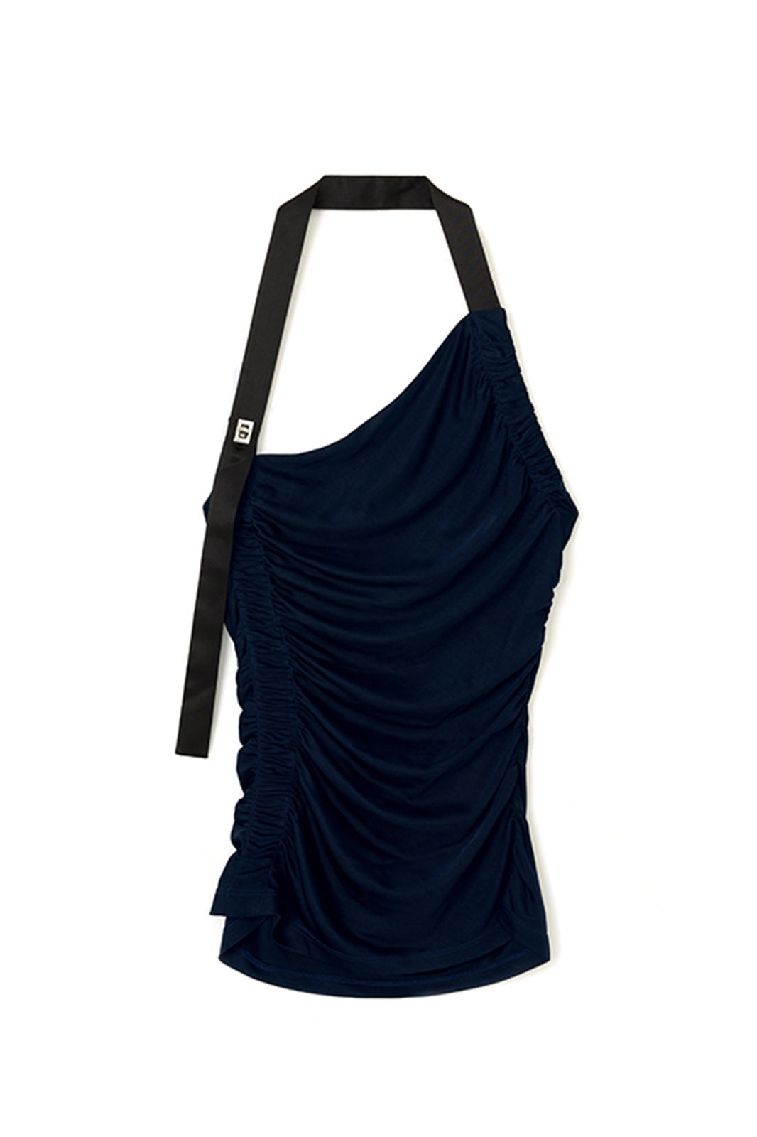 AURA LAND Pleated Asymmetric Off-Shoulder Halter Top