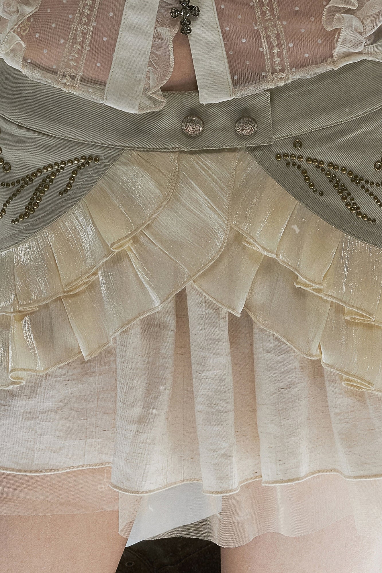 CESTNOUS Scroll-Embellished Layered Ruffle Mini Skirt