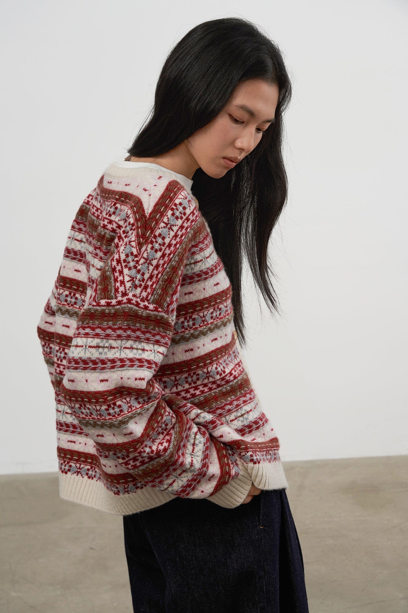 SAME FLOW Wool Fair Isle Knit Cardigan