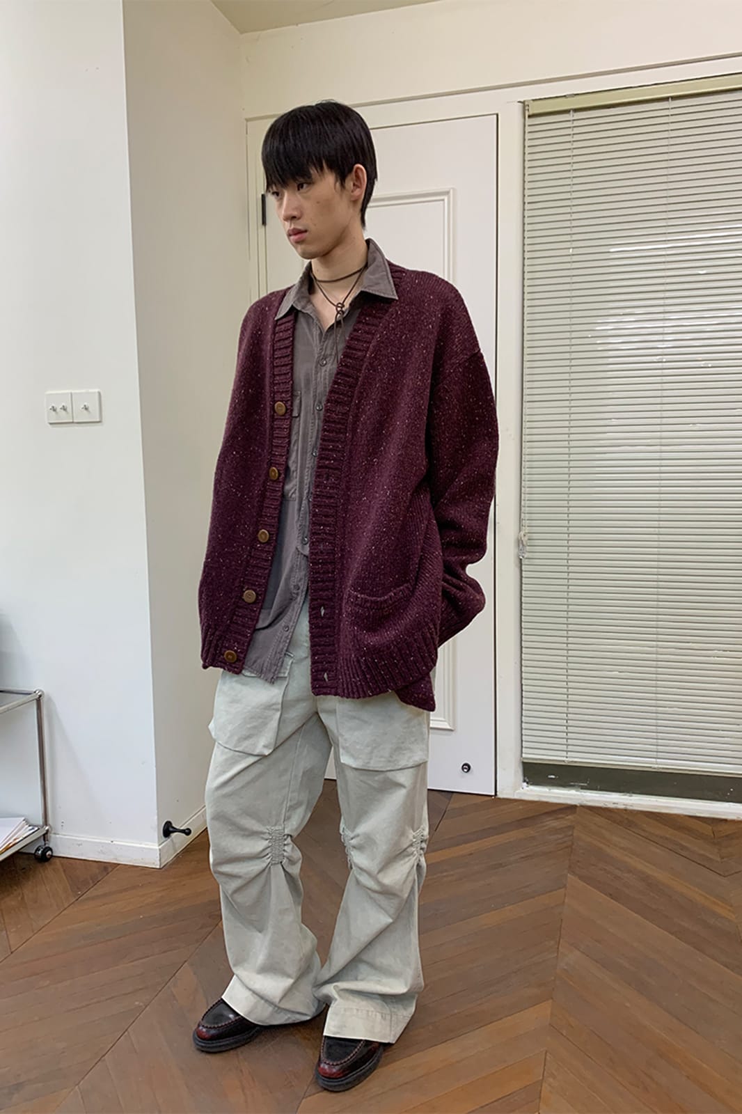 NEVERSEEZ Flecked Knit Rib-Trim Cardigan