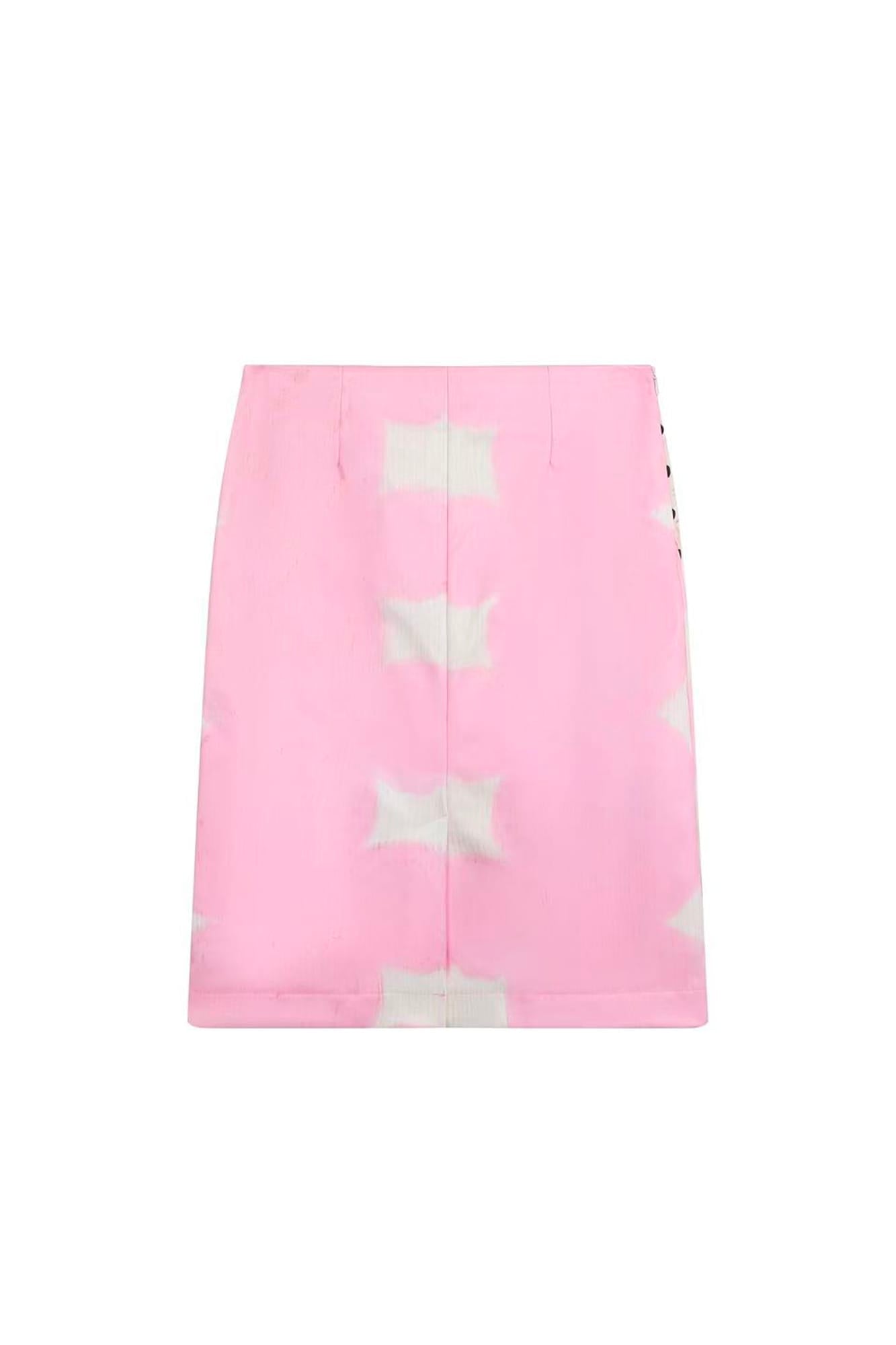 UNSOCIAL NIGHT Polka-Dot Draped Panel Graphic Midi Skirt