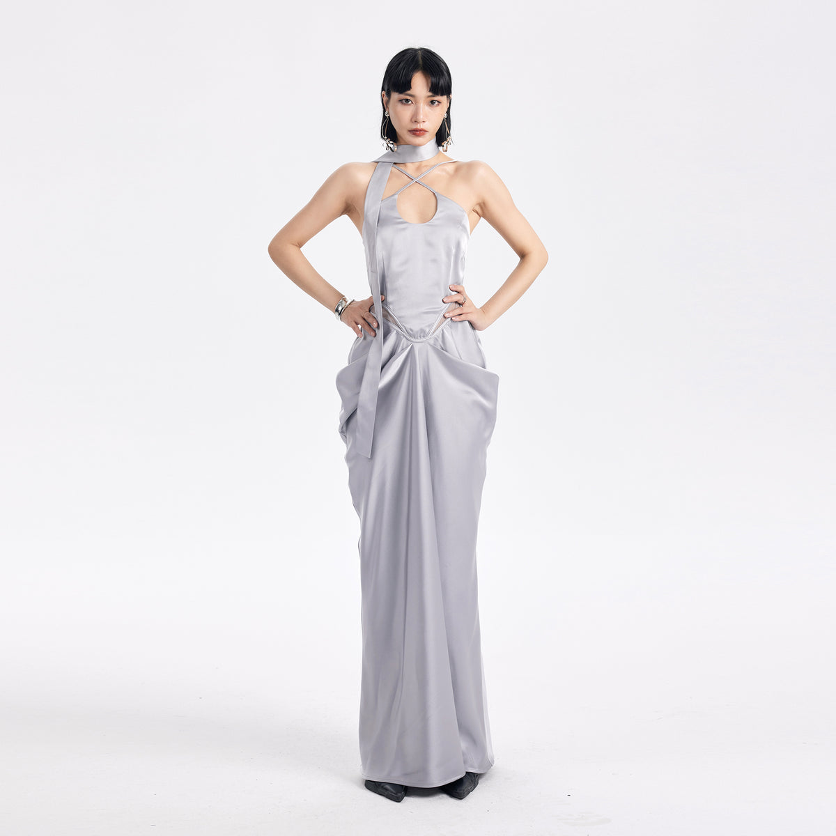 TINY IN STUDIO Spliced Cut-Out Ruched Dress