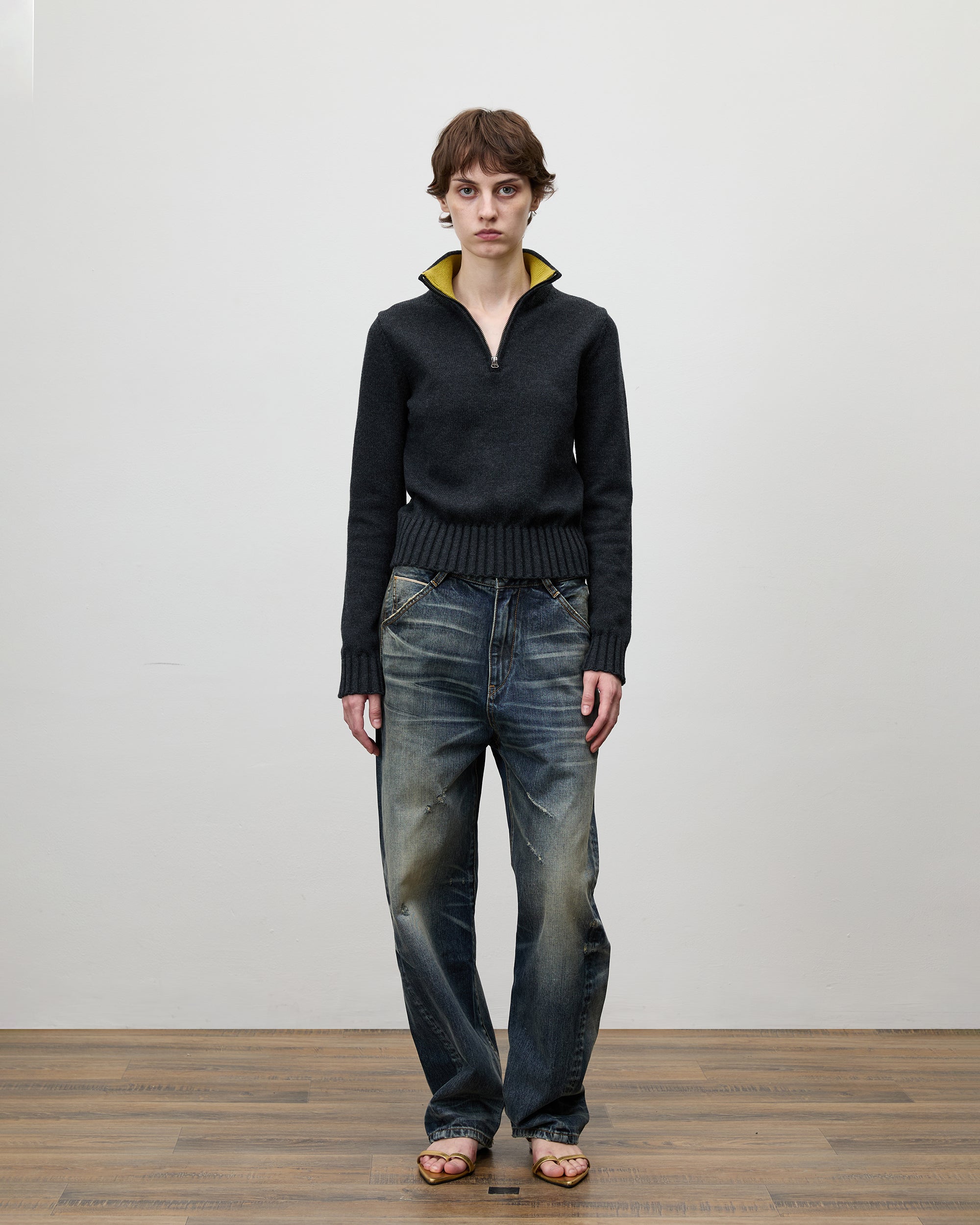 COMMAND N Washed Buckle Waist Tapered Jeans