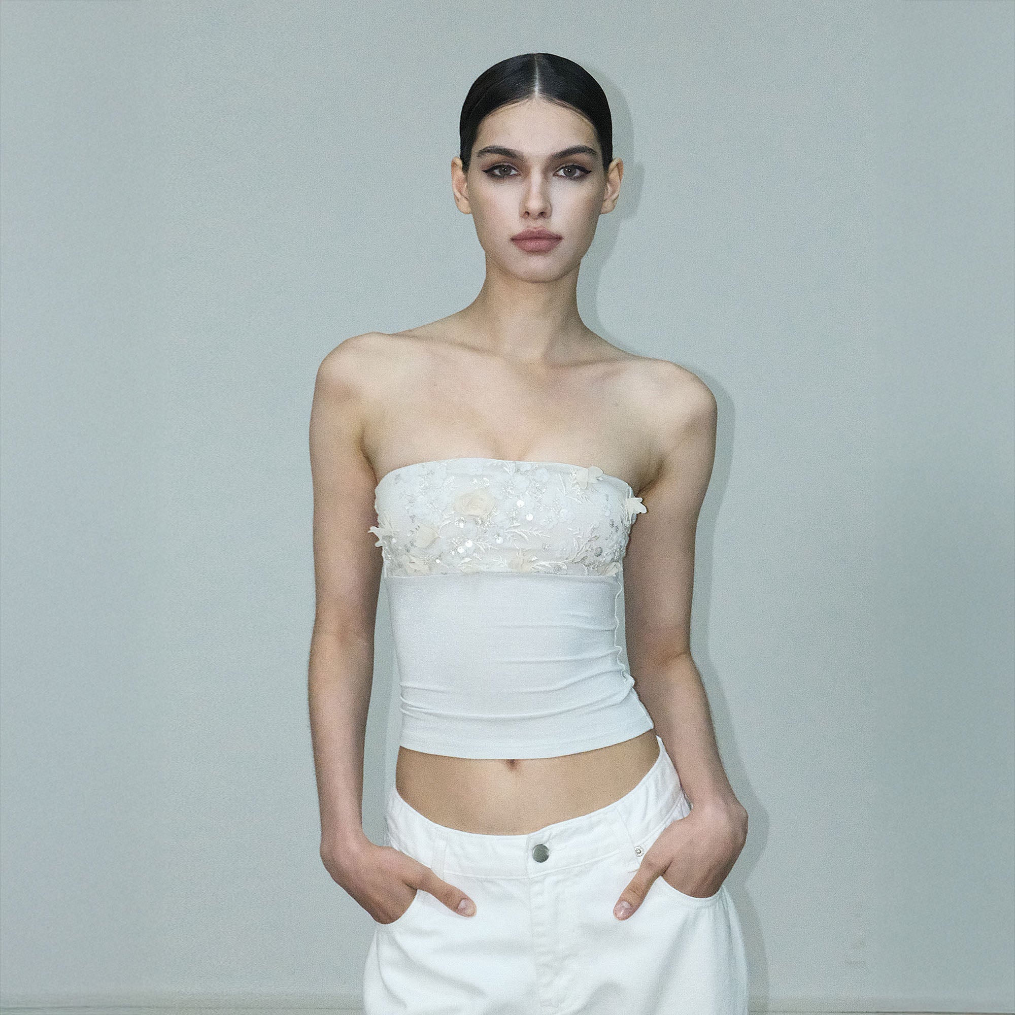 AE30 SAINT Embellished Rosette Tube Top