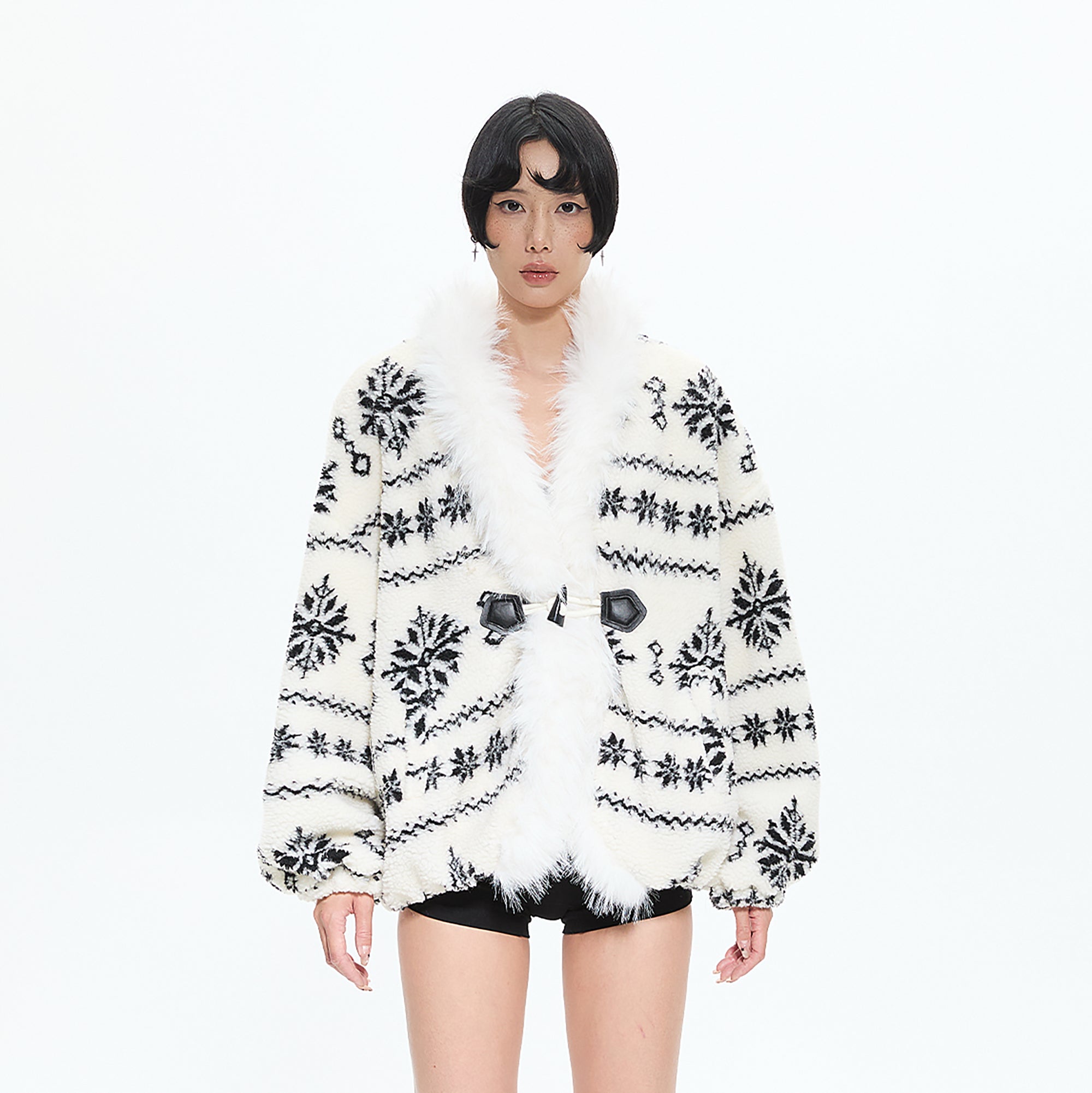 AE30 SAINT Toggle Clasps Fair Isle Sherpa Coat