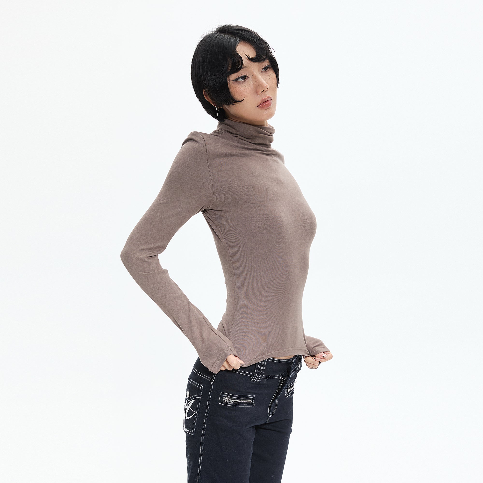 AE30 SAINT Ruched Turtleneck Slim-Fit Long-Sleeve Tee