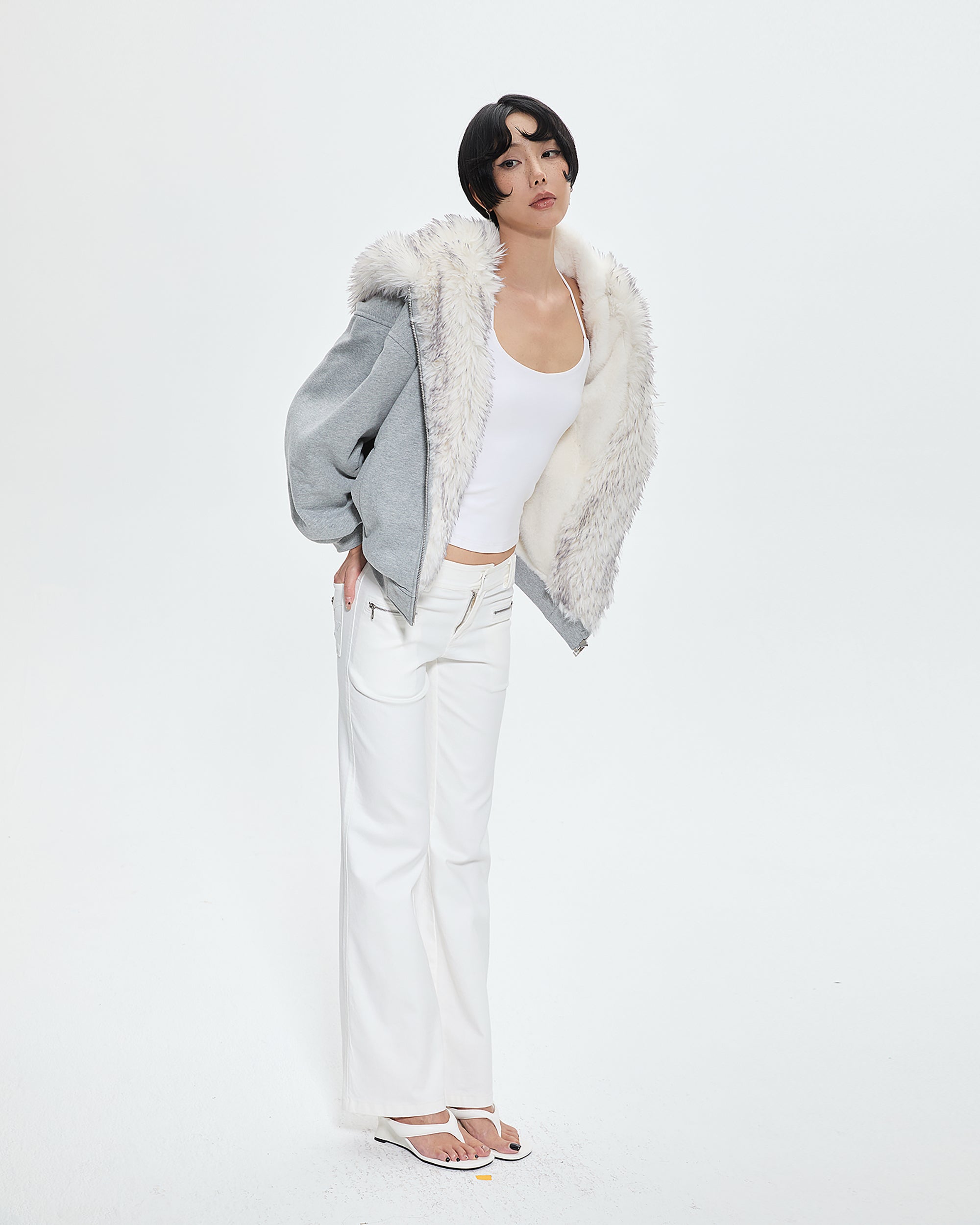 AE30 SAINT Faux Fur Trim Oversized Fleece Hoodie