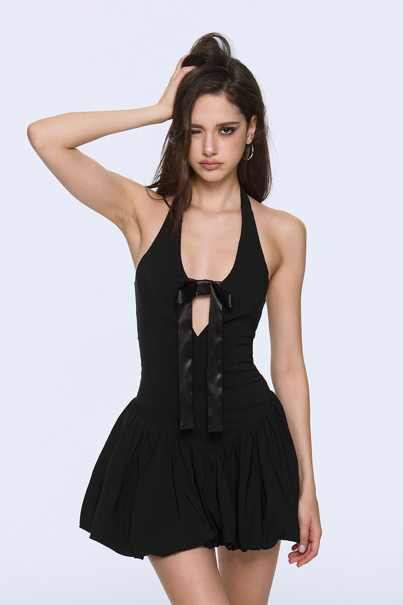 AE30 SAINT Bow Cut-Out Bubble Hem Mini Dress